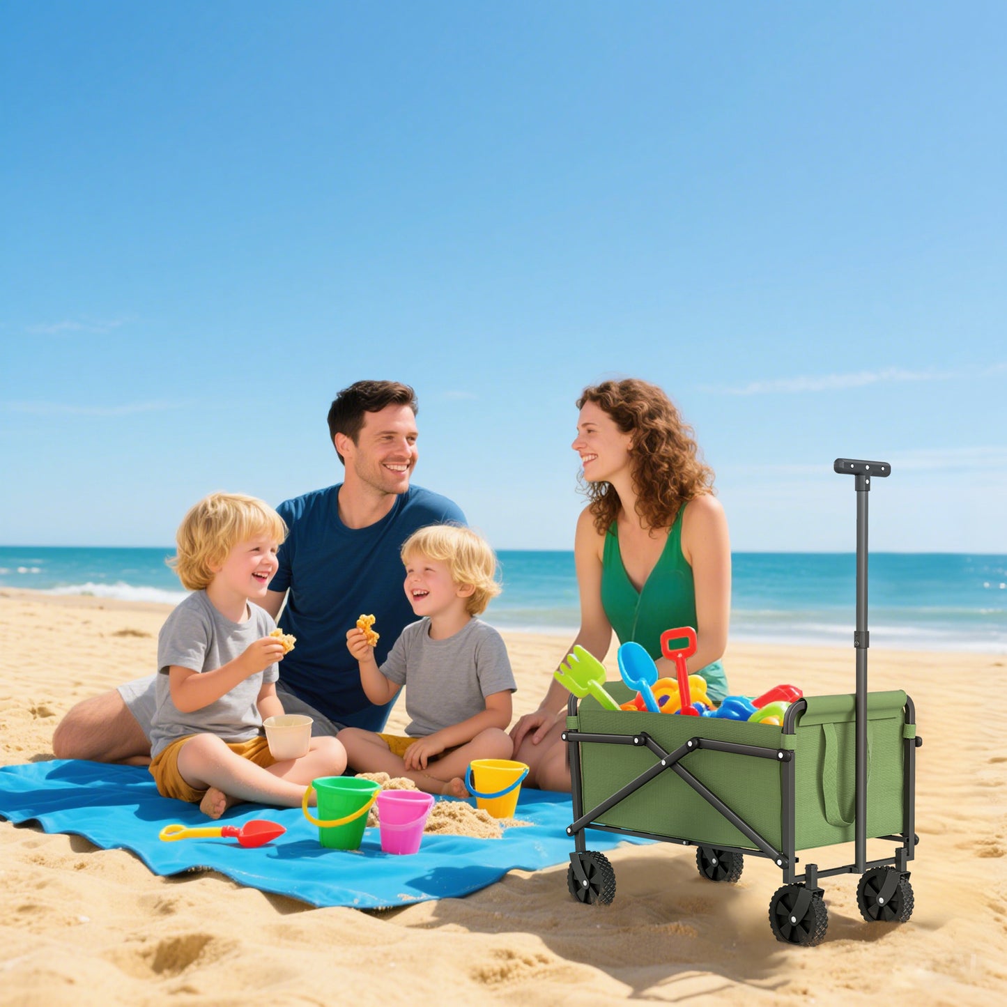 Outsunny 41L Festival Trolley On Wheels Compact Garden Folding Trolley Cart 60kg Heavy Duty Collapsible Wagon Green