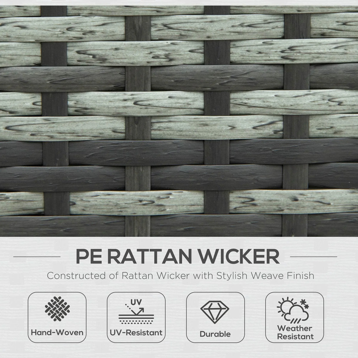 Grey rattan wicker weave panel texture detail for outdoor sofa set