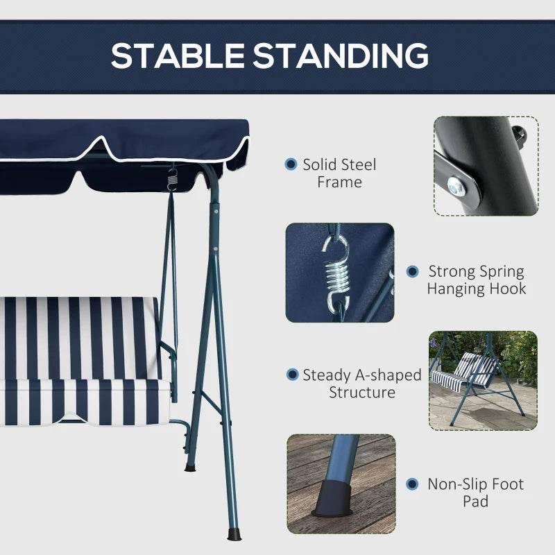 Outdoor swing chair with solid steel frame, spring-hung swing arms, and non-slip foot pads