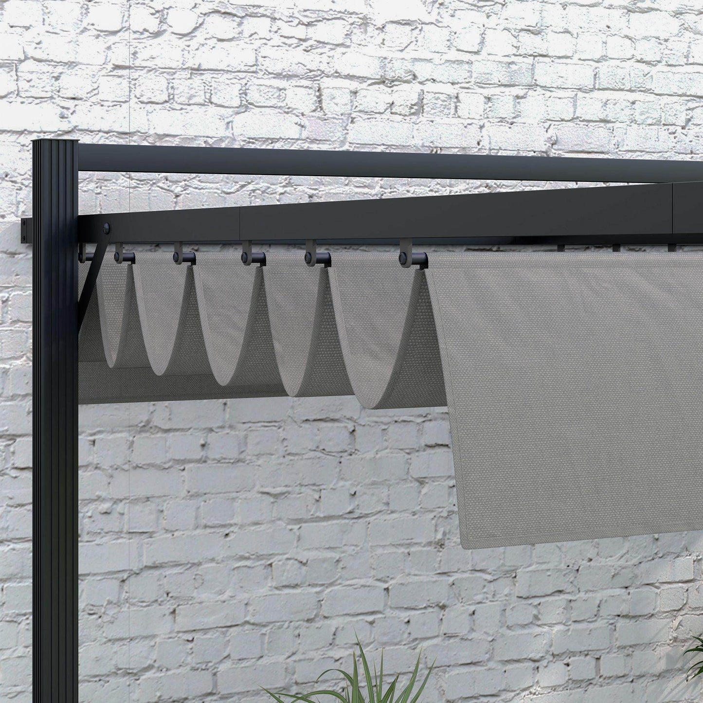 Outsunny 3 x 3(m) Retractable Pergola, Garden Gazebo Shelter with Aluminium Frame, for Grill, Patio, Deck, Dark Grey - ALL4U RETAILER LTD