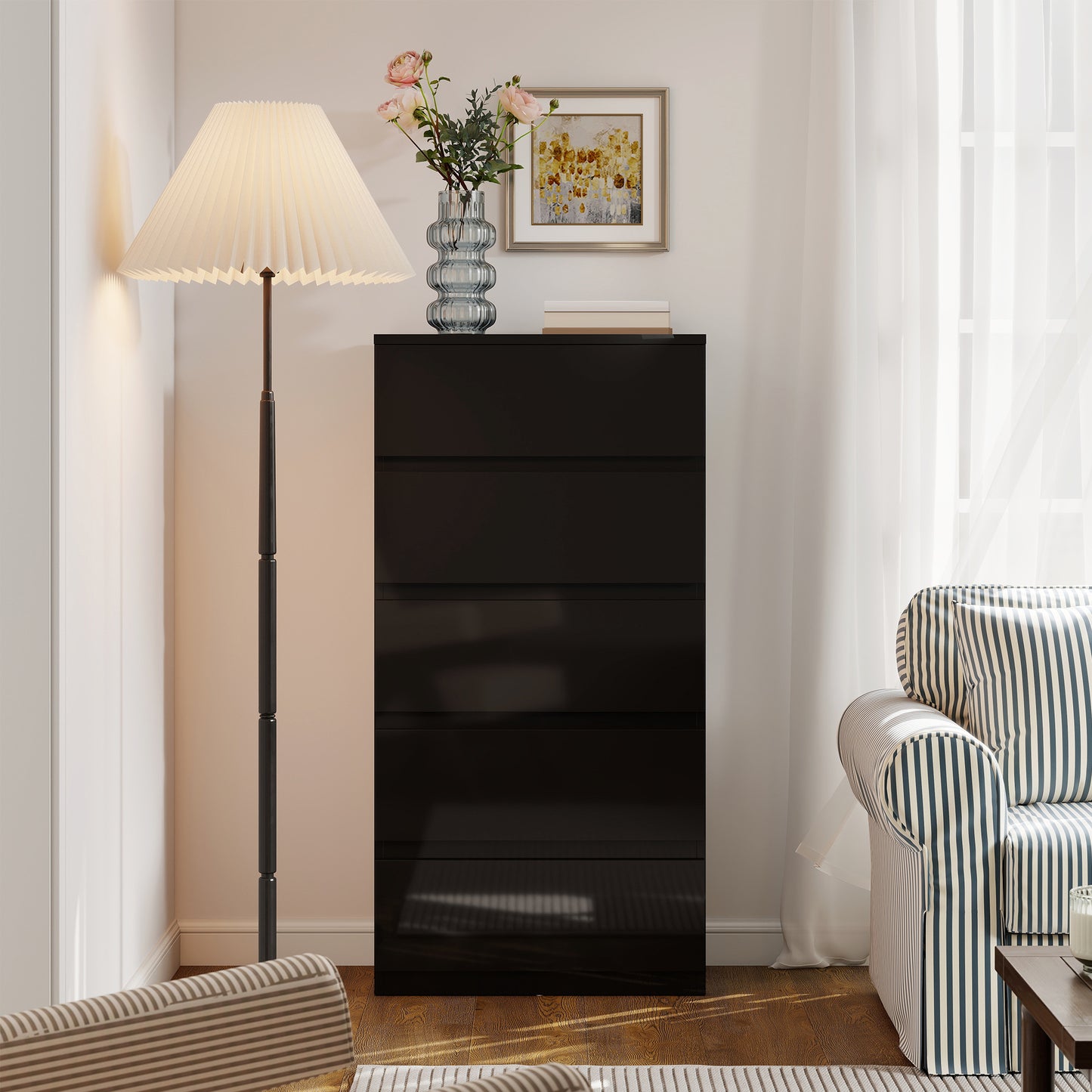 HOMCOM Five Drawer Chest Of Drawers Modern Dresser Storage Cabinet For Bedroom Organization