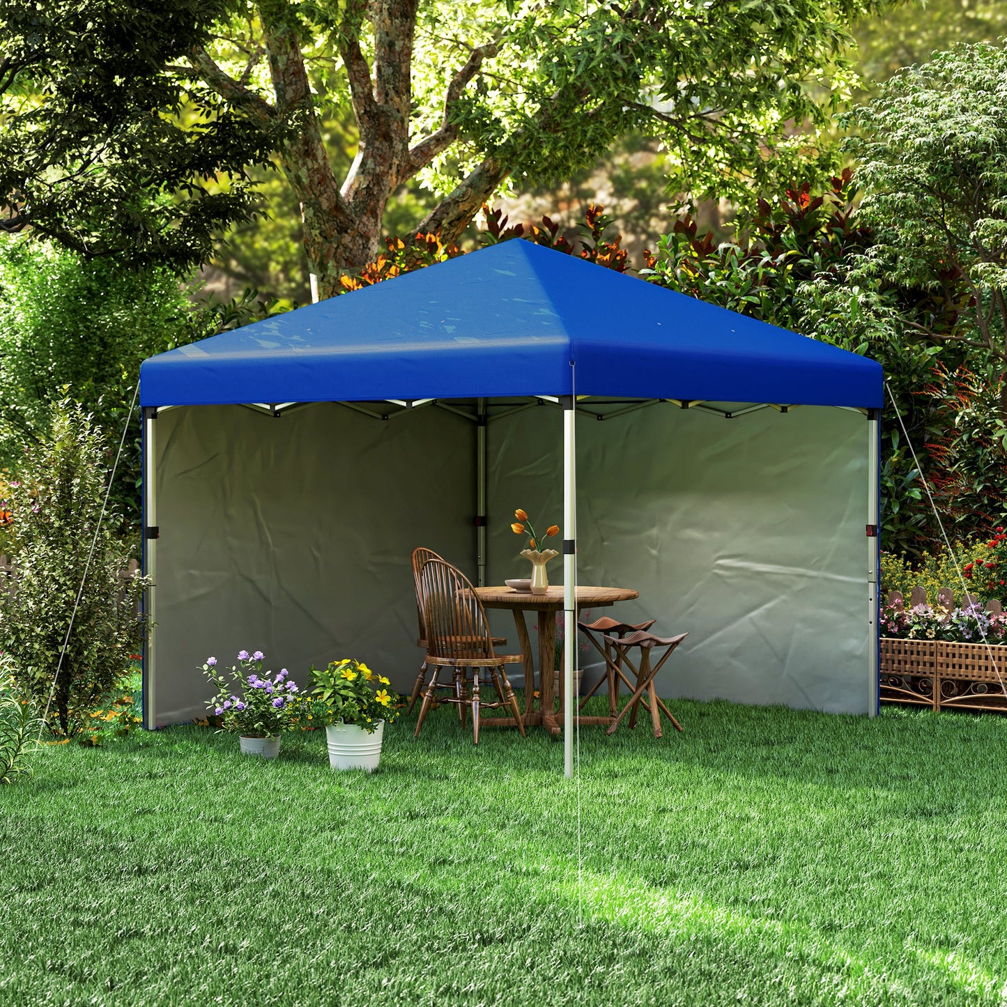 Outsunny 3x3m Pop Up Gazebo With 2 Sidewalls UPF 30 Plus Height Adjustable Party Tent For Garden Patio Blue