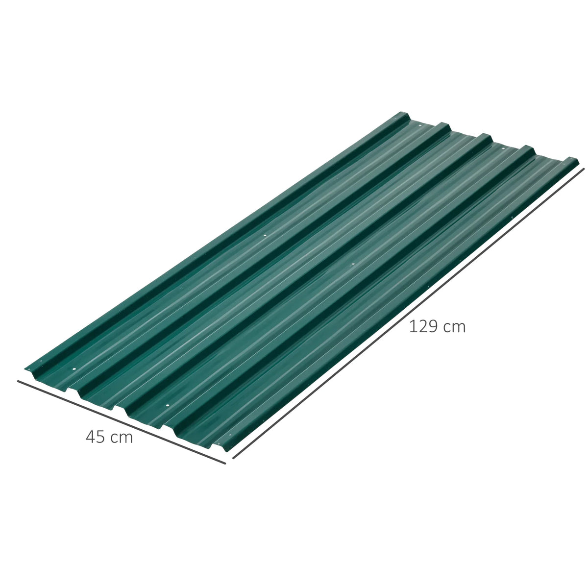 Green corrugated roofing panel, 129 x 45 cm, with ridged profile