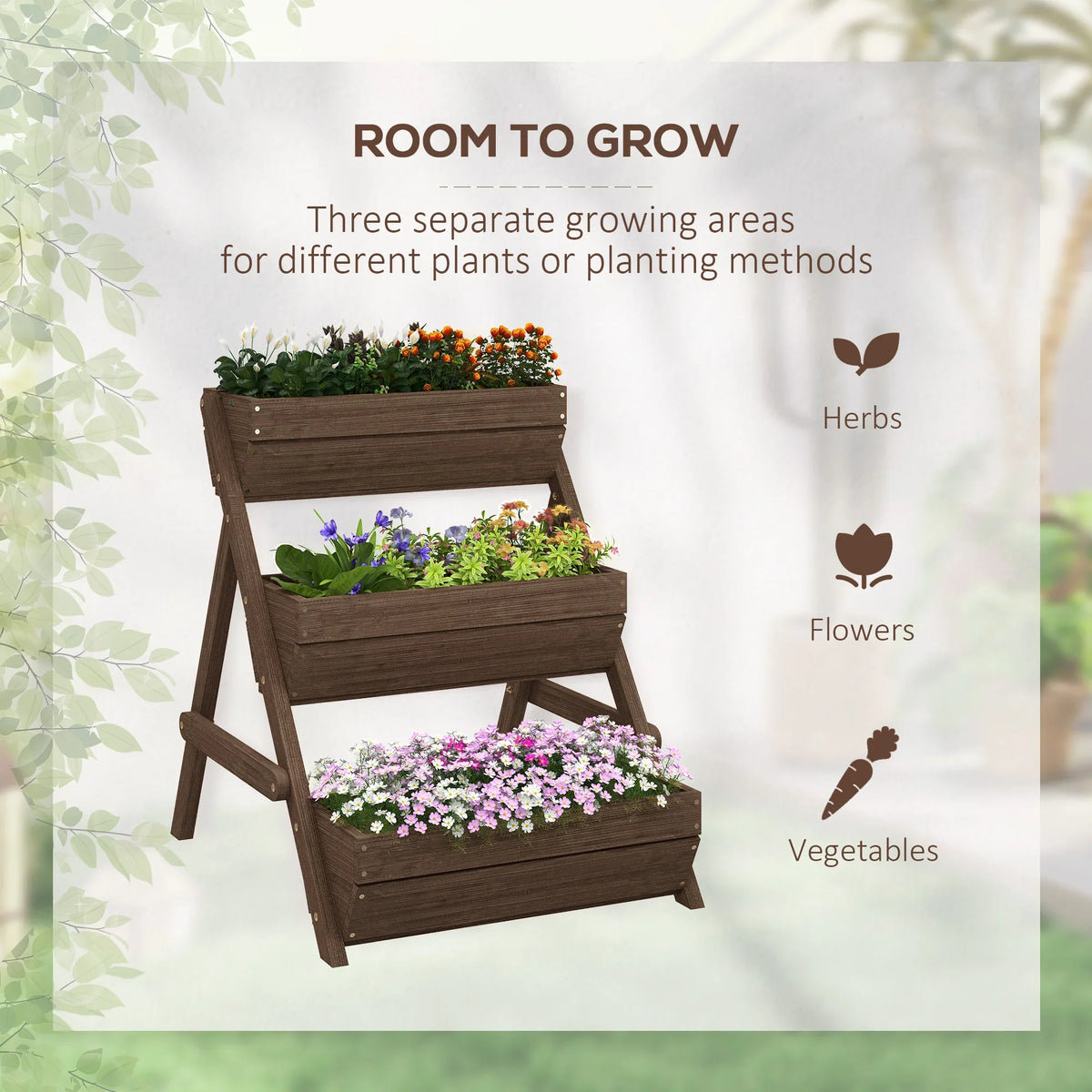 Outsunny 3-tier raised garden bed with three tiers of flowers and herbs on frame