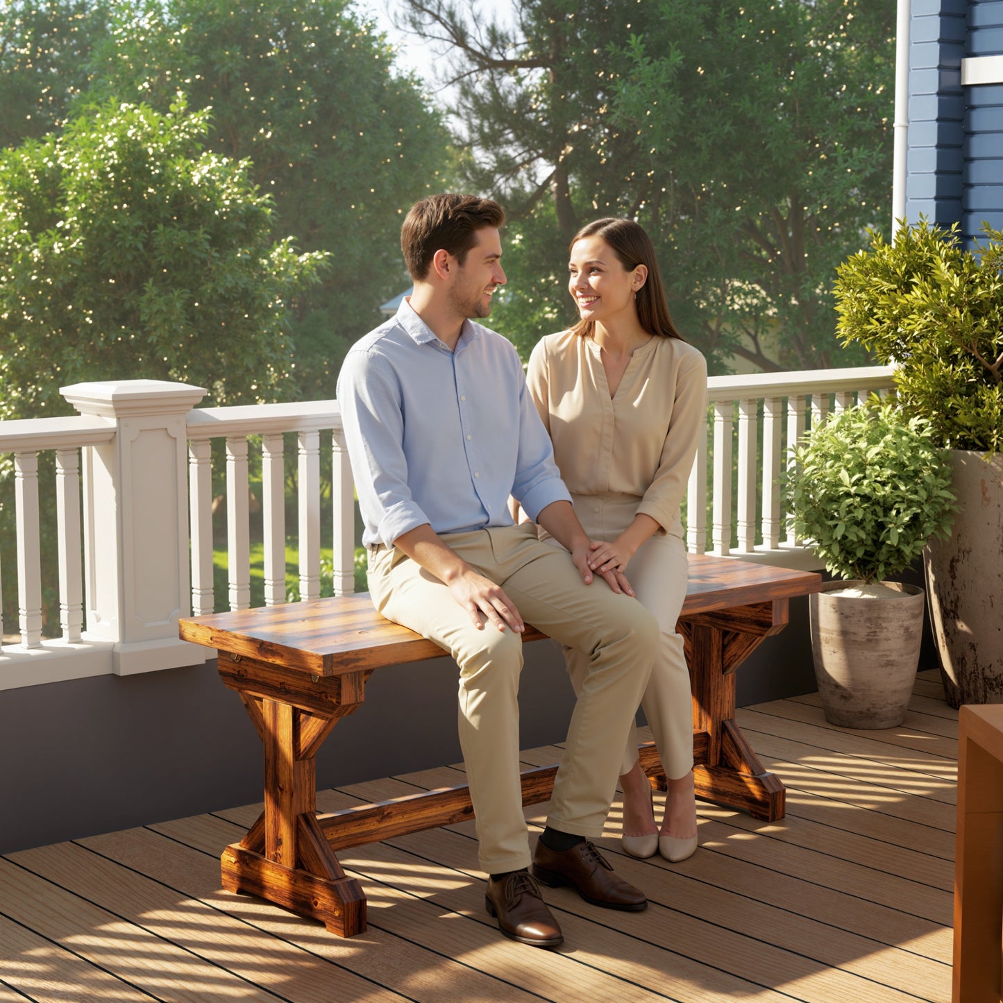 Outsunny Rustic Wooden Garden Bench Backless Outdoor Loveseat With X Shape Base For Porch Park Carbonized Finish