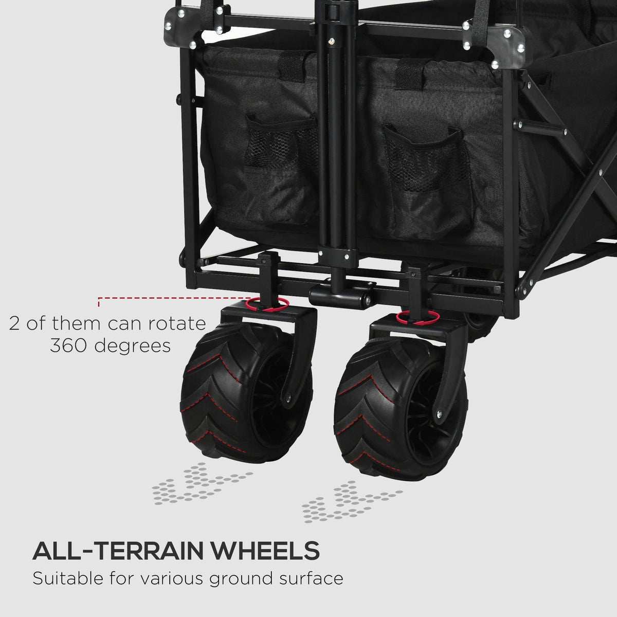 Black wagon stroller cart with swivel 360-degree wheels and foldable frame