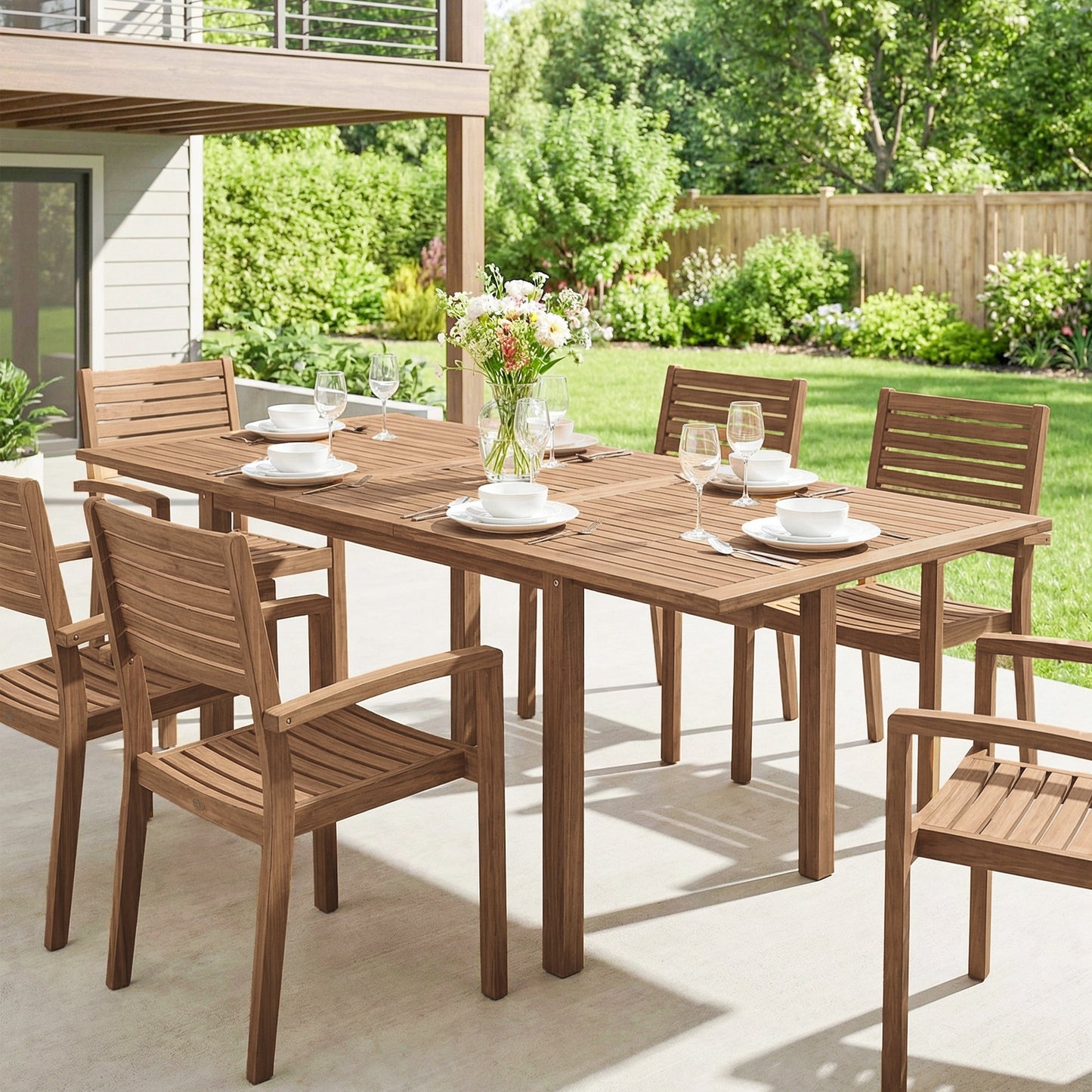 Outsunny Extending Garden Table For 6-8 With Hidden Butterfly Extension Acacia Wood Slatted Top For Balcony