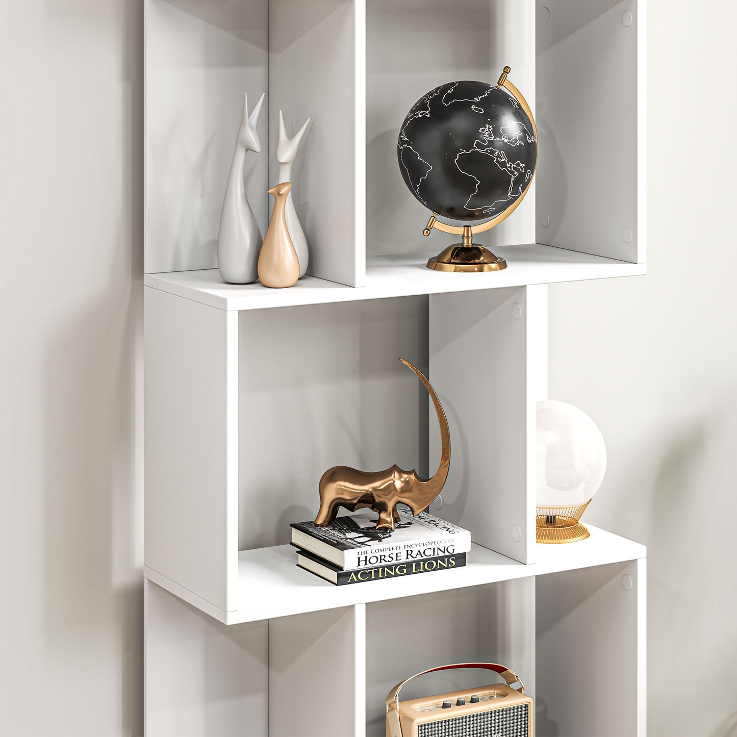 HOMCOM White S Shaped Bookcase Five Tier Freestanding Open Back Wood Display Shelf For Home Office