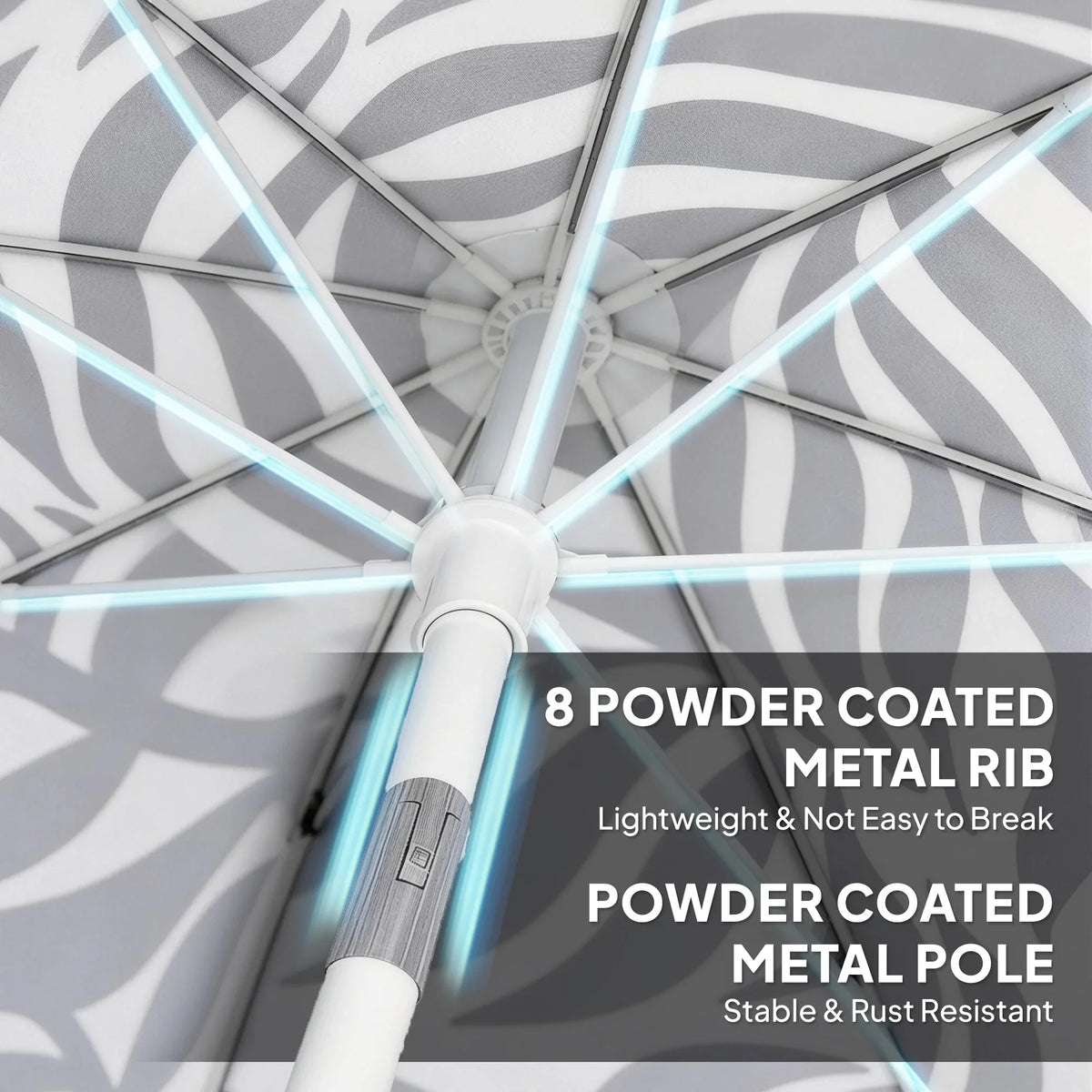 Light grey umbrella parts with carry bag and folded canopy