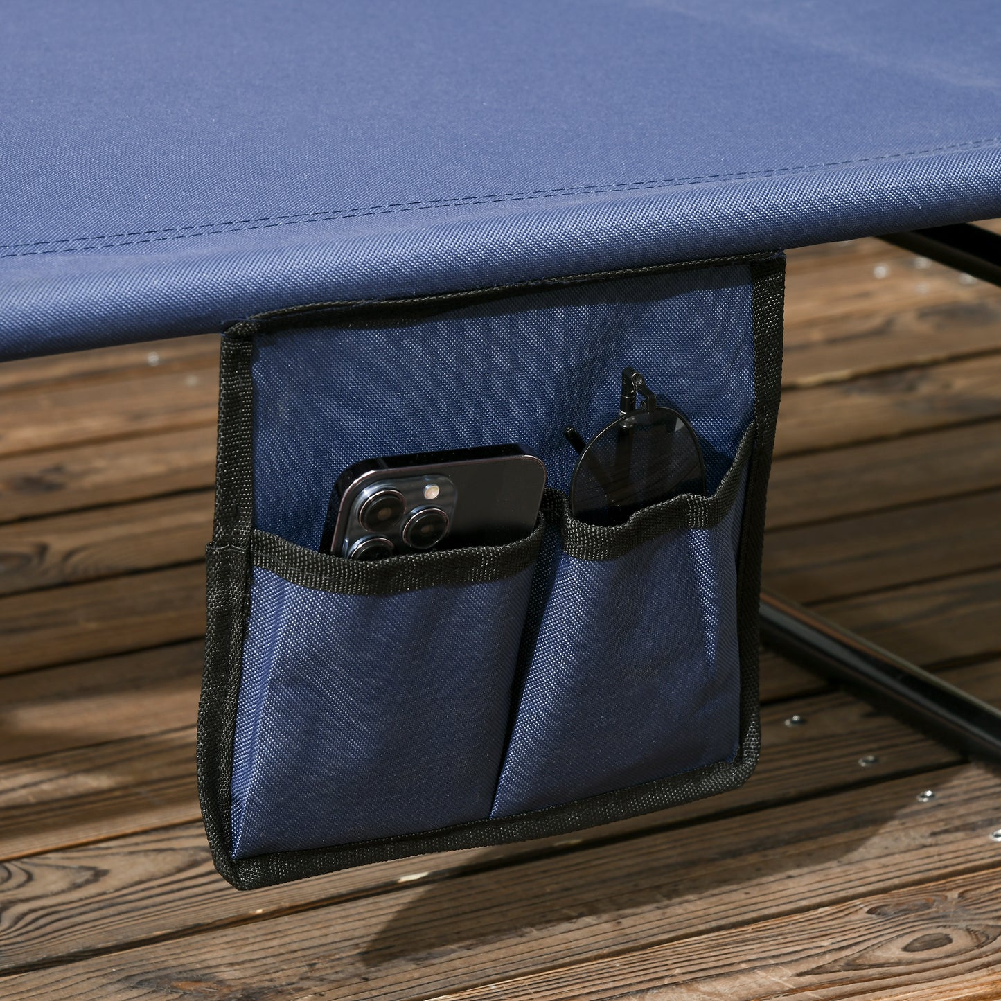 Outsunny Set Of Two Folding Sun Loungers With Adjustable Backs And Sun Canopies In Dark Blue