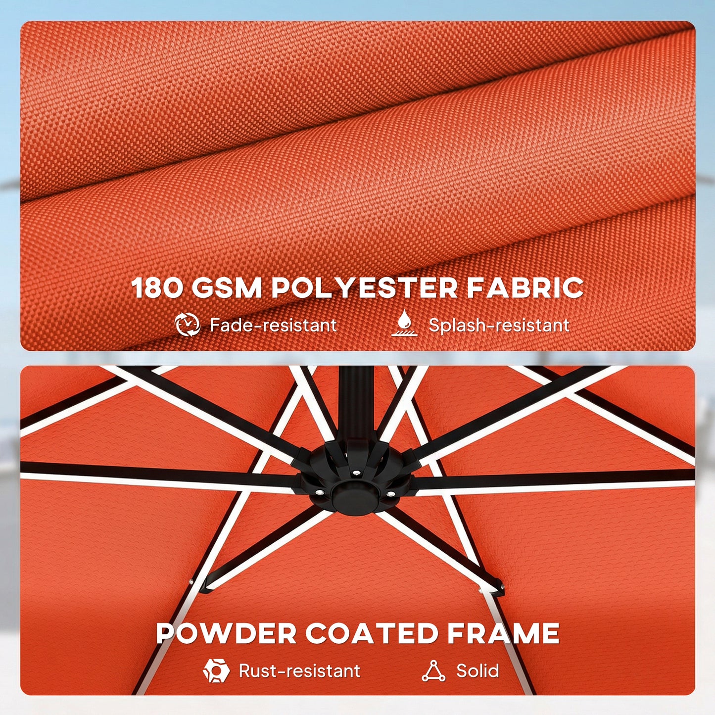 Outsunny 3 m Cantilever Garden Parasol With LED Solar Lights Round Umbrella 360 Degree Rotation Cover Orange