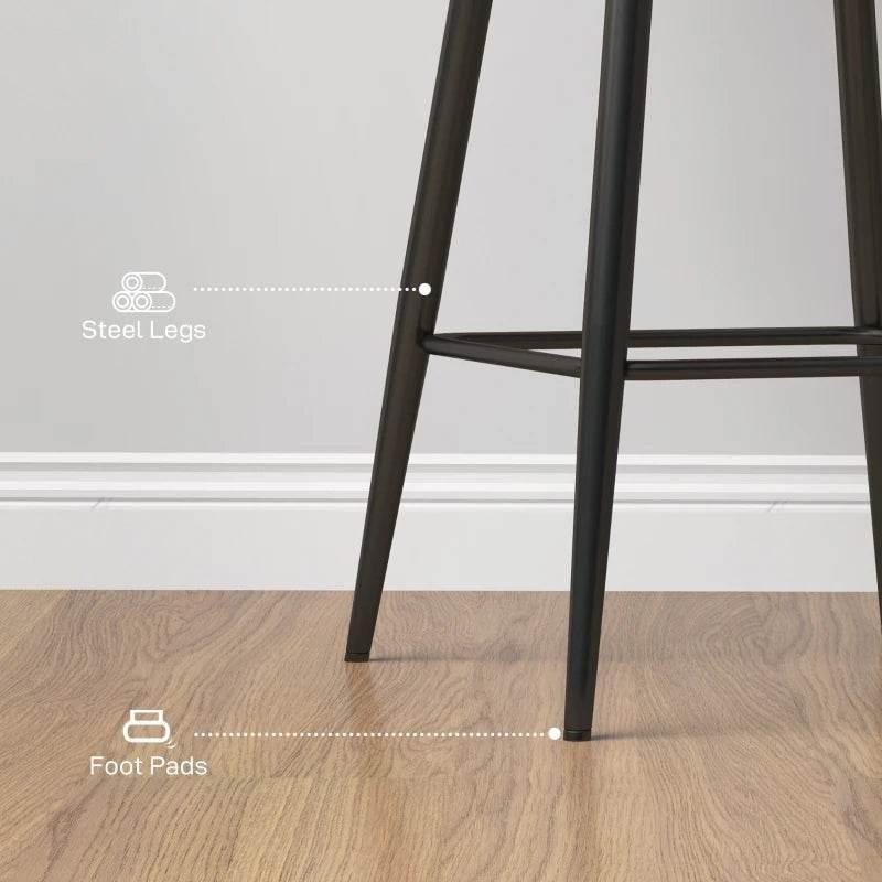 HOMCOM Set of 2 Grey Velvet Bar Stools - Modern Counter Height Chairs with Backs - ALL4U RETAILER LTD