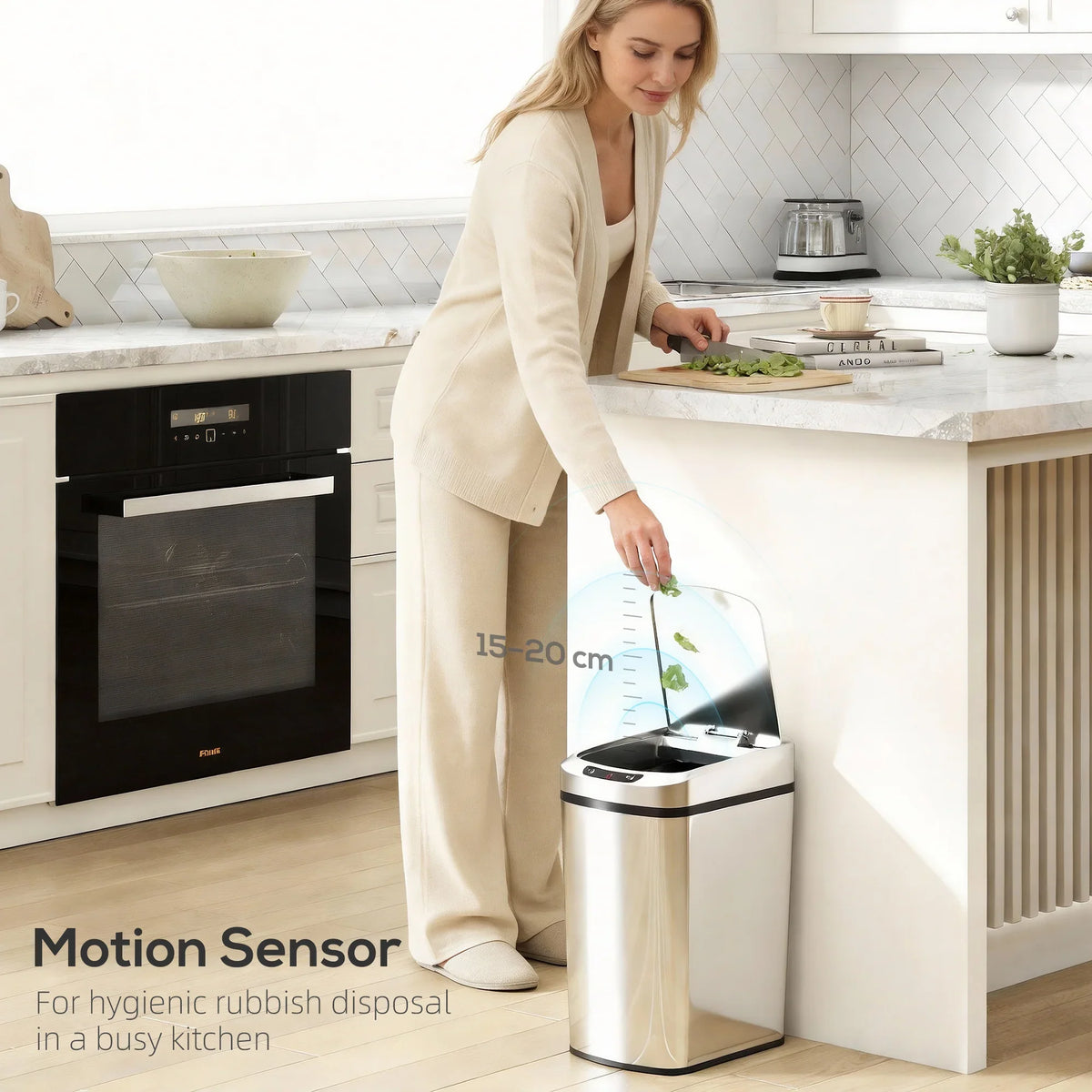 12L sensor kitchen trash bin with automatic lid opening for hands-free disposal