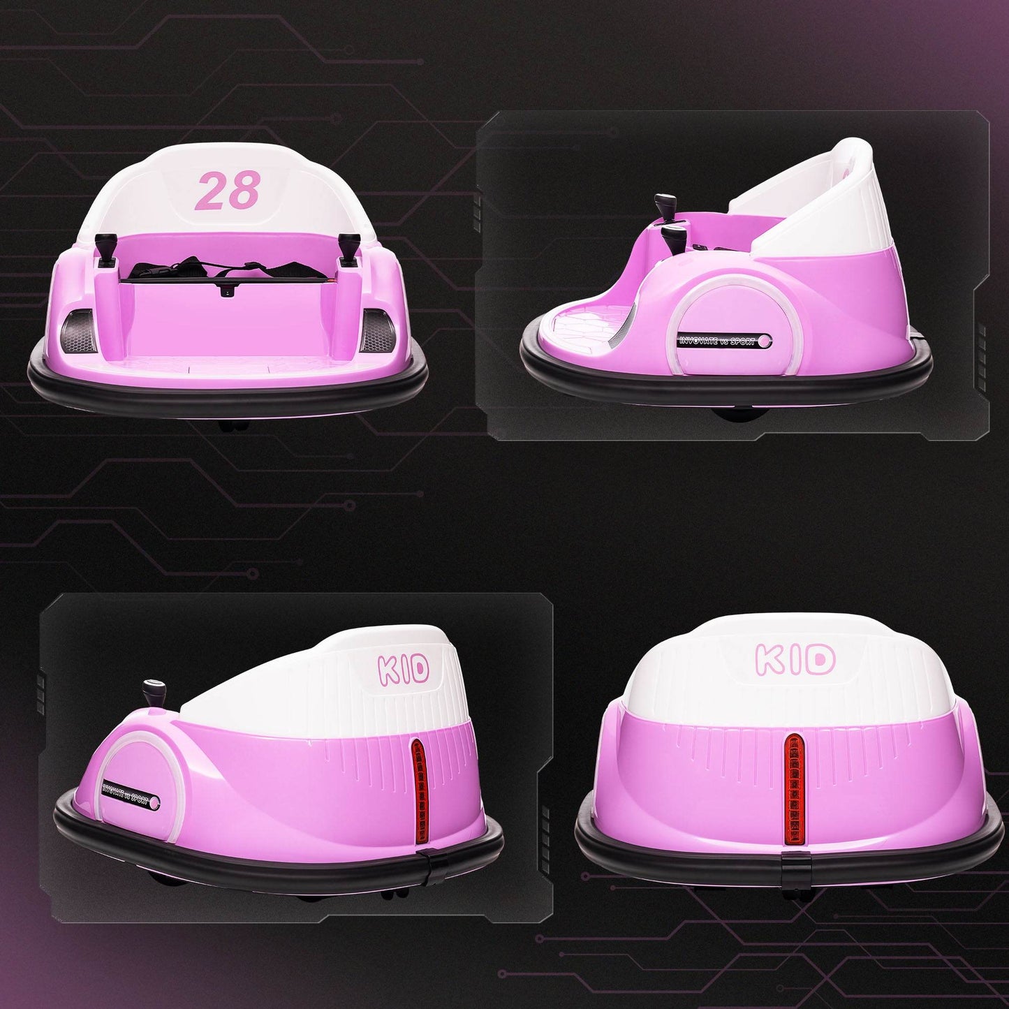 AIYAPLAY 360° Rotating Kids Bumper Car with Remote Control, Dual Joysticks, and LED Music Lights - Pink - ALL4U RETAILER LTD