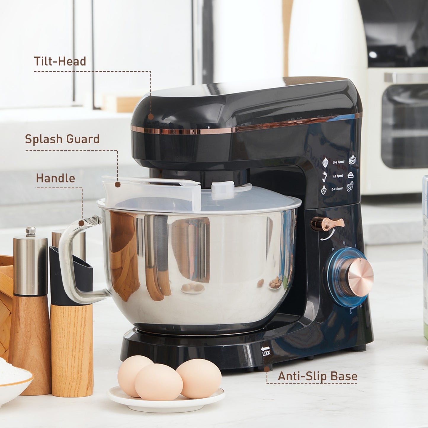HOMCOM Stand Mixer 1400W 6 Speed Pulse Tilt Head with 5L Stainless Steel Bowl Dough Hook Whisk Splash Guard Beater