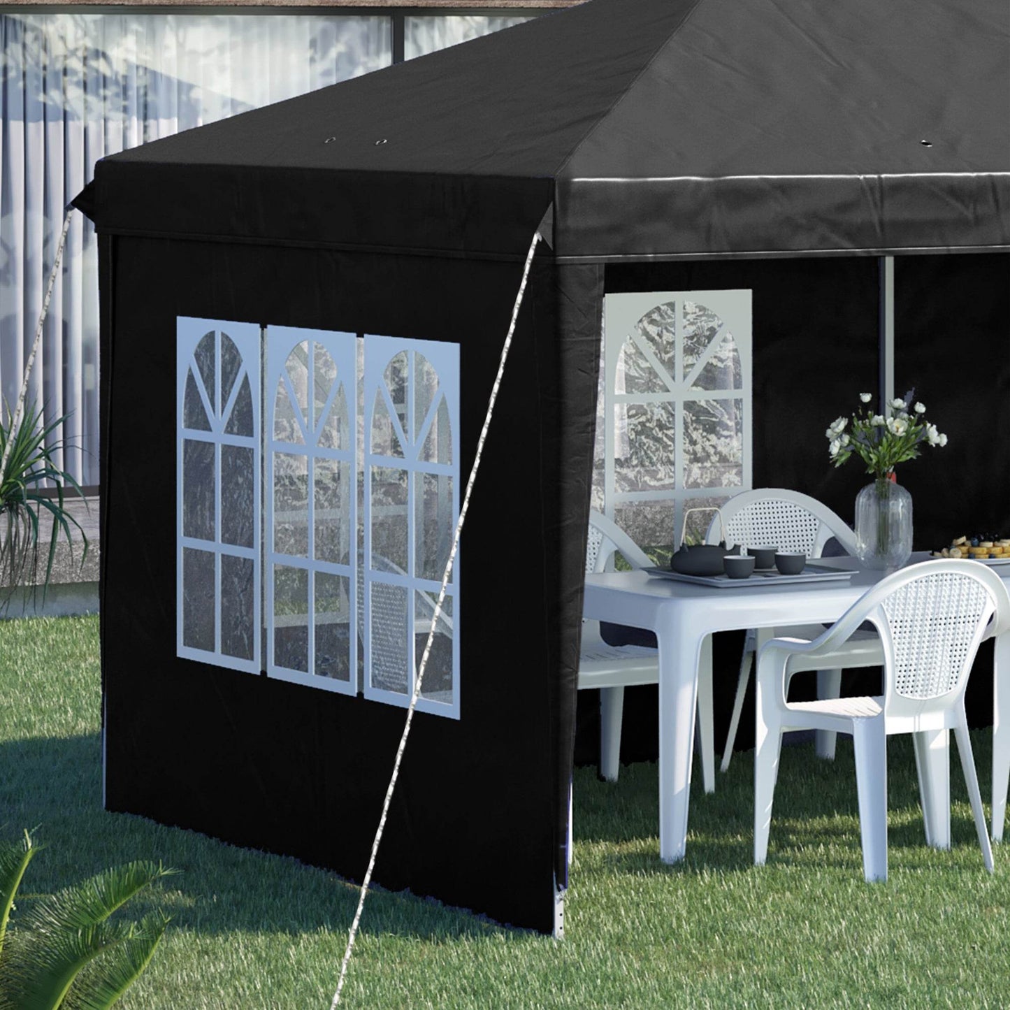 Outsunny Versatile 3x6m Adjustable Height Pop-Up Party Tent with Removable Sidewalls and Carry Bag - Black - ALL4U RETAILER LTD