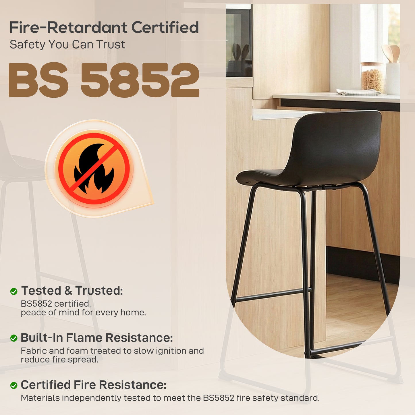 HOMCOM Modern Bar Stools Set of 2 PU Leather Counter Height Chairs for Breakfast Bars Dining Room Black