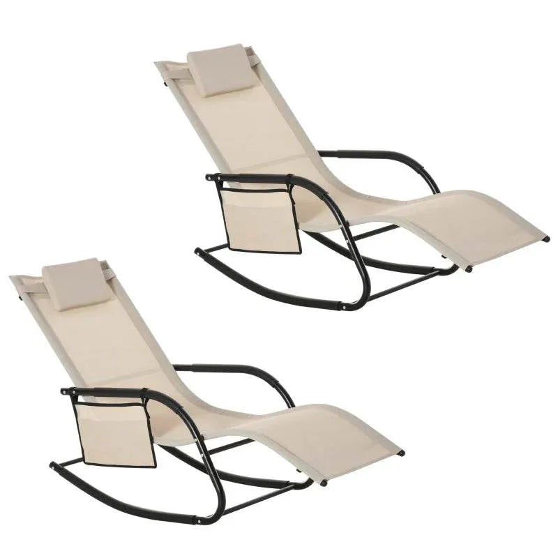 Cream mesh rocking chair set with removable headrests and armrests