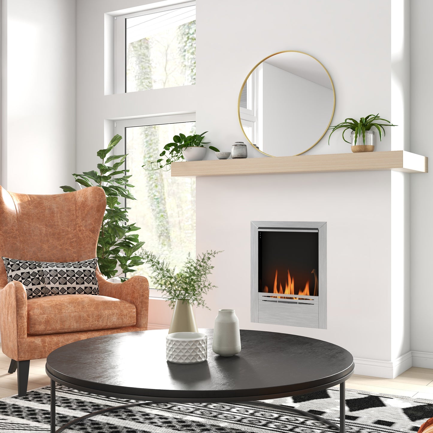 HOMCOM Stainless Steel Bioethanol Fireplace With 0.9L Burner Silver Tone Faux Flame Effect Up To 3.3 Hours Burn Time