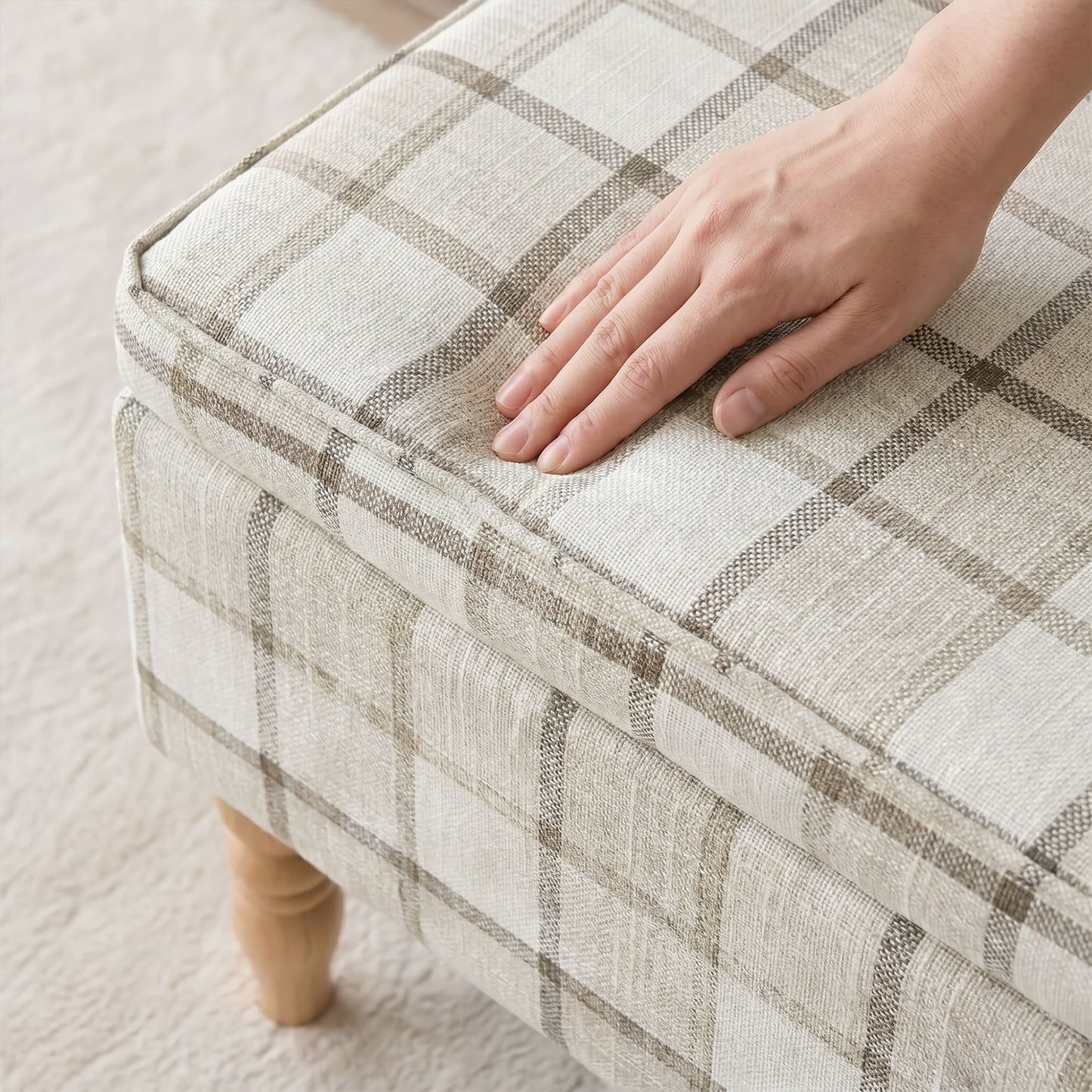 HOMCOM Linen Fabric Upholstered Storage Ottoman Rectangular Footstool With Removable Top Tray Table Hidden Space Brown