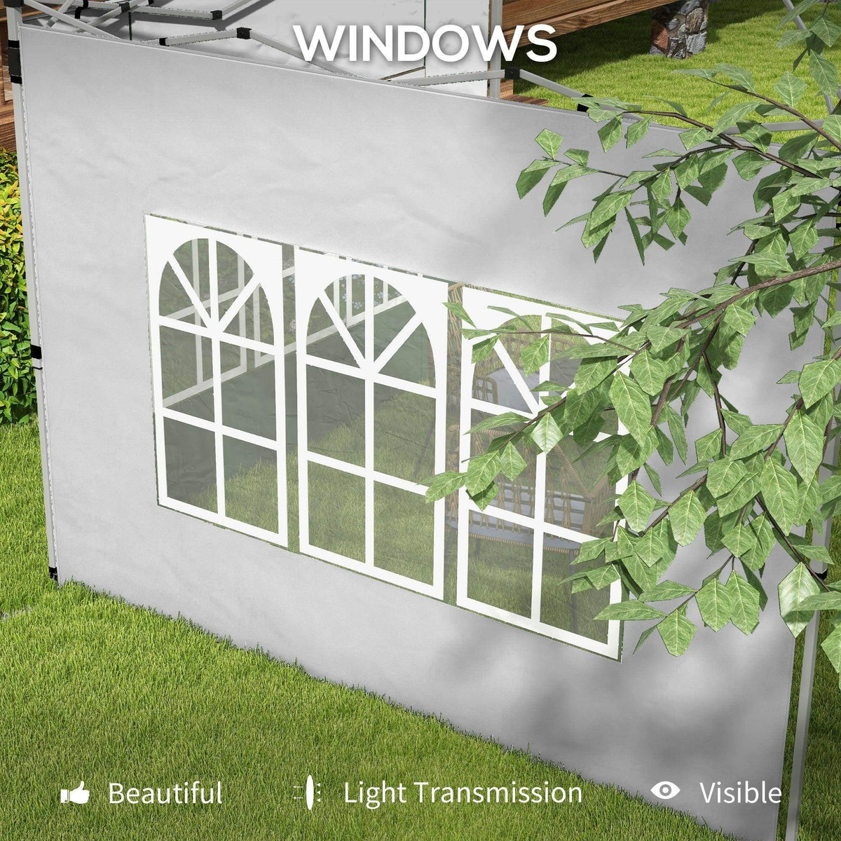 Grey side panel with white window cutout pattern and bright, translucent sections