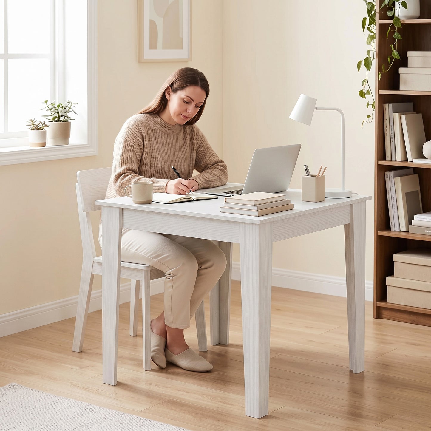 Homcom White Square Dining Table For Four People Modern Kitchen