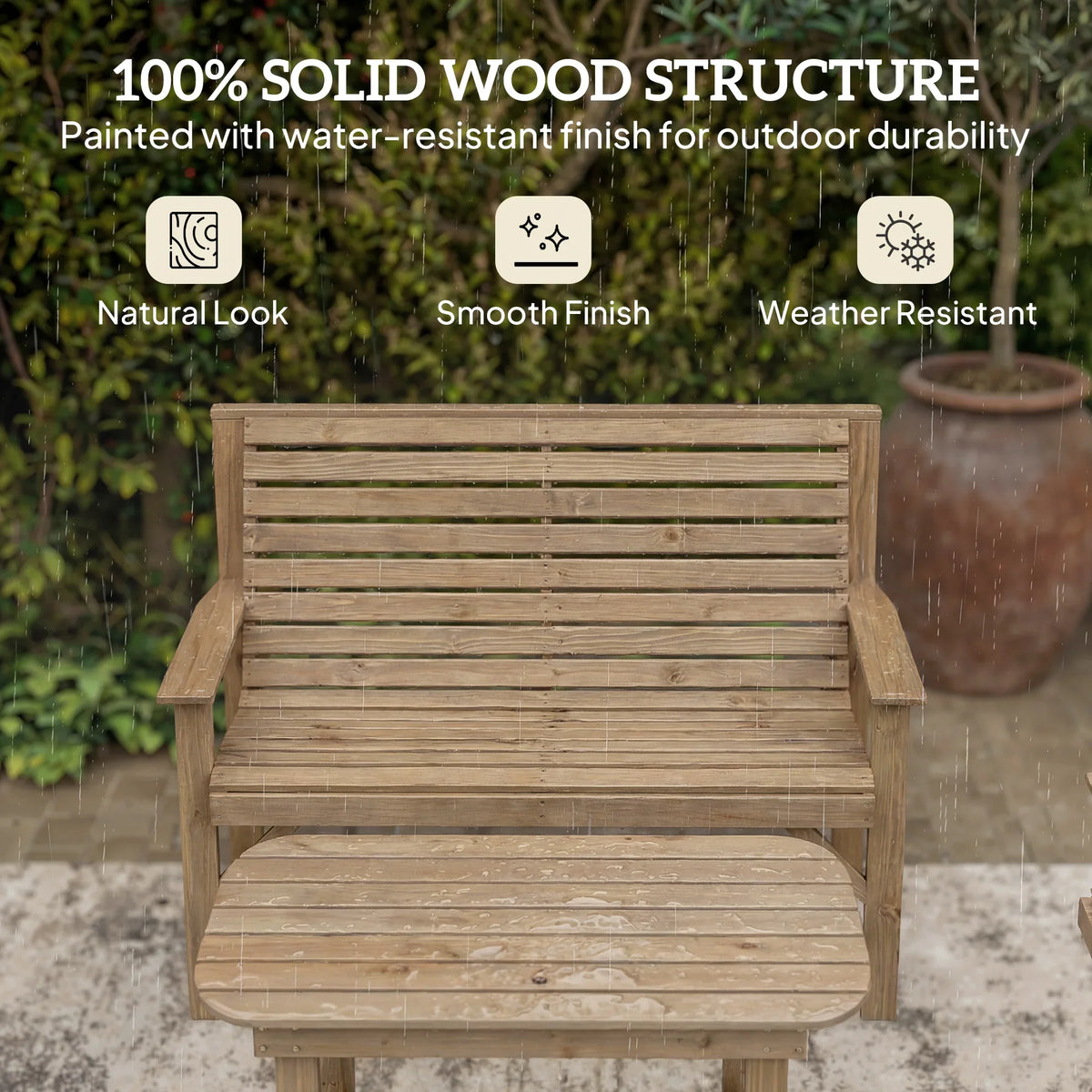 Natural wood armchair with slatted backrest and armrests