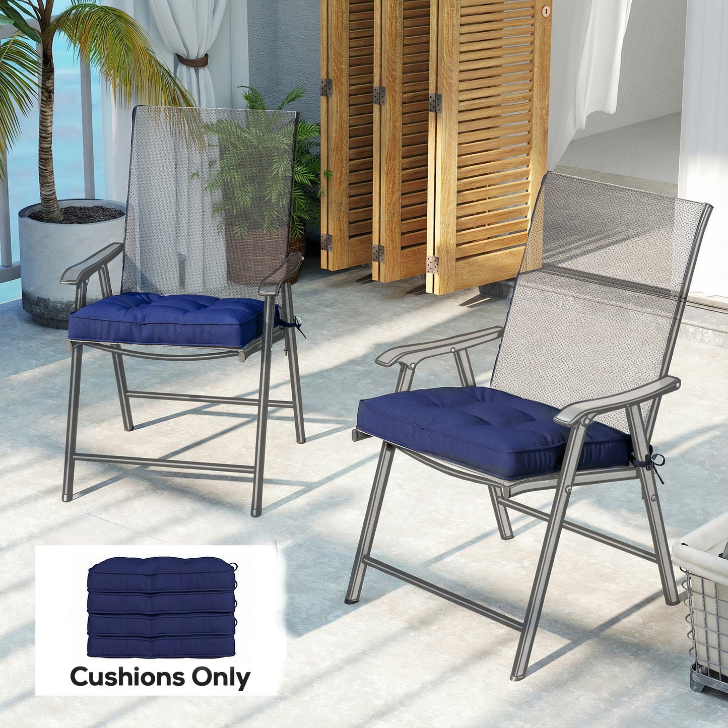 Outsunny Garden Seat Cushion Set Of Four With Ties 42 x 42 Cm Dark Blue Replacement Dining Chair Pad