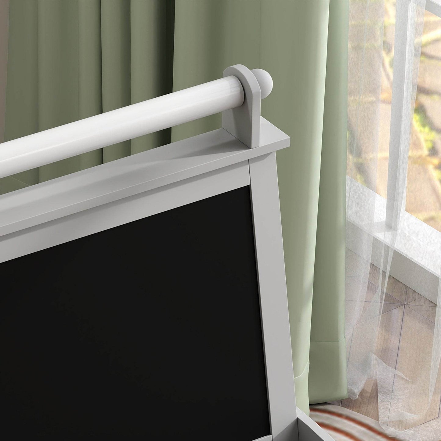 AIYAPLAY 3-in-1 Kids Art Easel with Dual-Sided Magnetic Whiteboard, Chalkboard, Paper Roll, and Storage Baskets - Grey - ALL4U RETAILER LTD