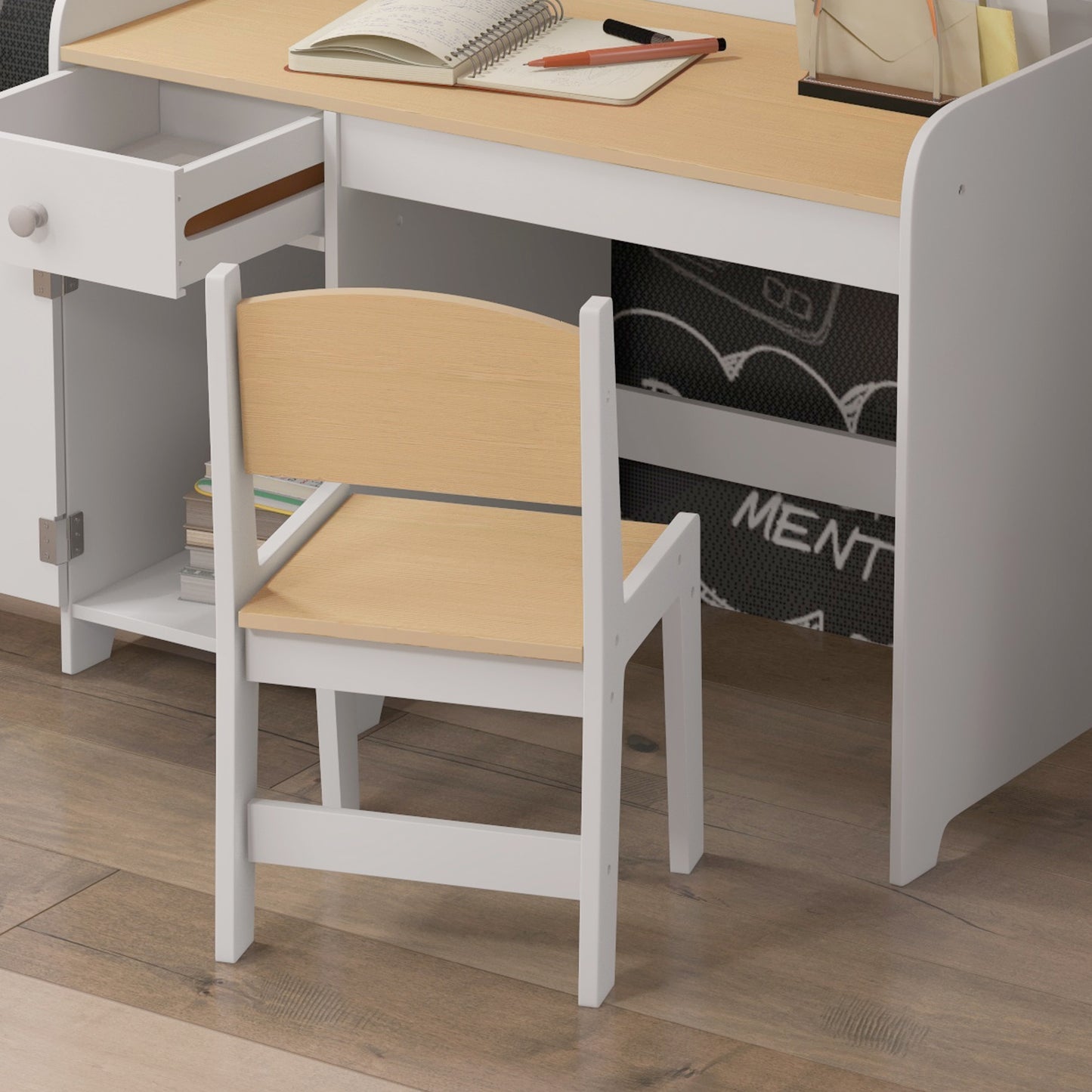 ZONEKIZ Kids Desk And Chair Set For 3 To 6 Years With Storage Drawer White Study Table And Chair