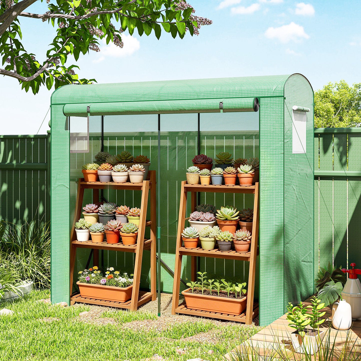 Outsunny Mini Greenhouse Garden Tomato Growhouse With Roll Up Door And 2 Mesh Windows PE Cover 200 x 75 x 188 Cm Green