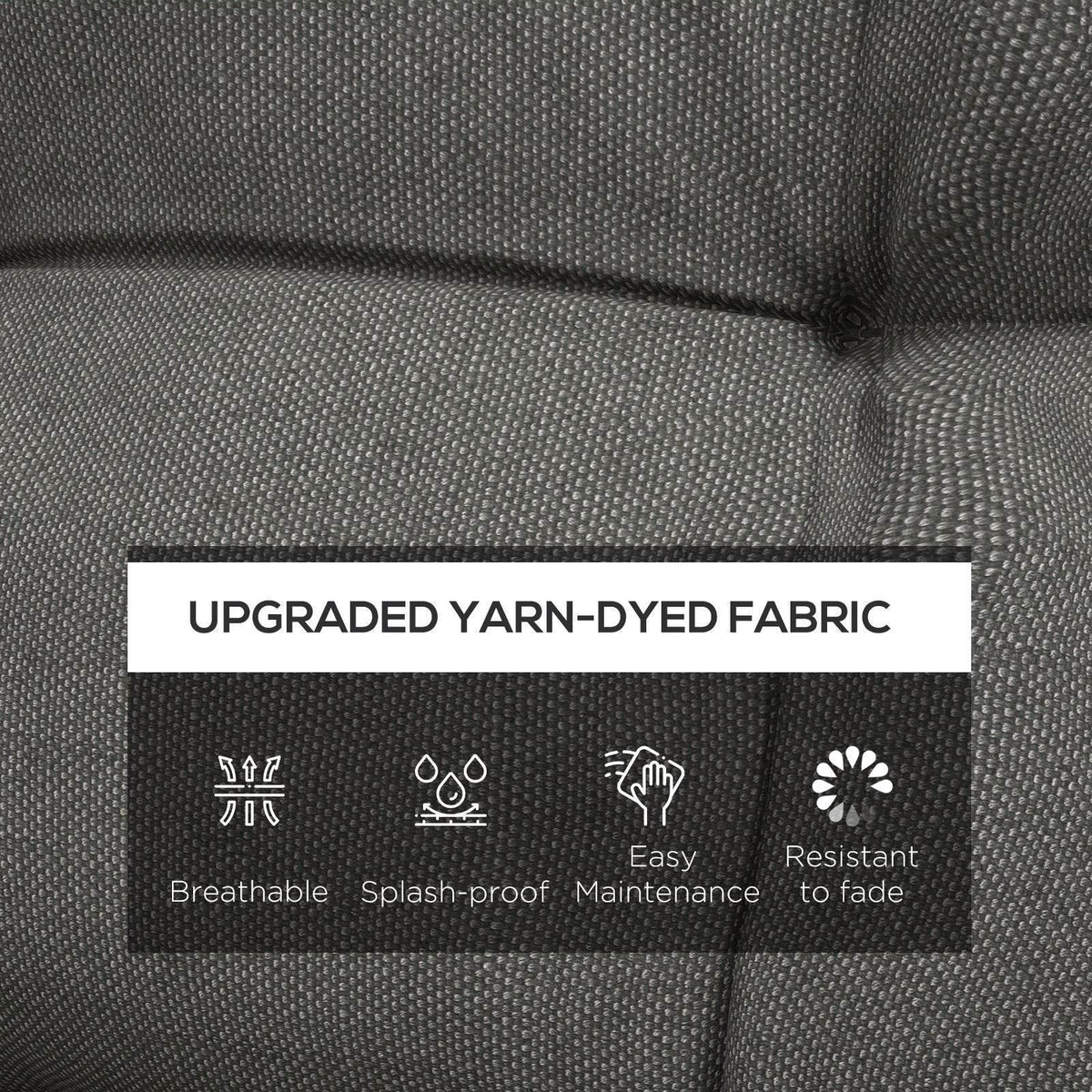 Charcoal grey outdoor cushion fabric with small textured weave and stitched paneling