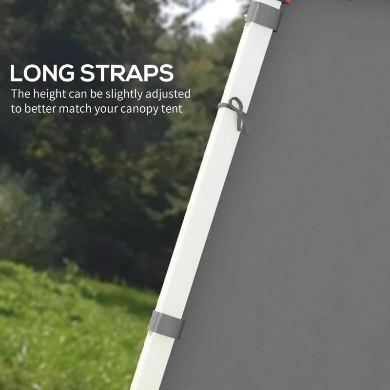 Light grey side panel with long fastening straps along the top edge