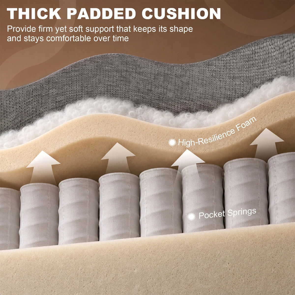 Grey recliner seat cushion close-up showing thick padding and pocket spring layers