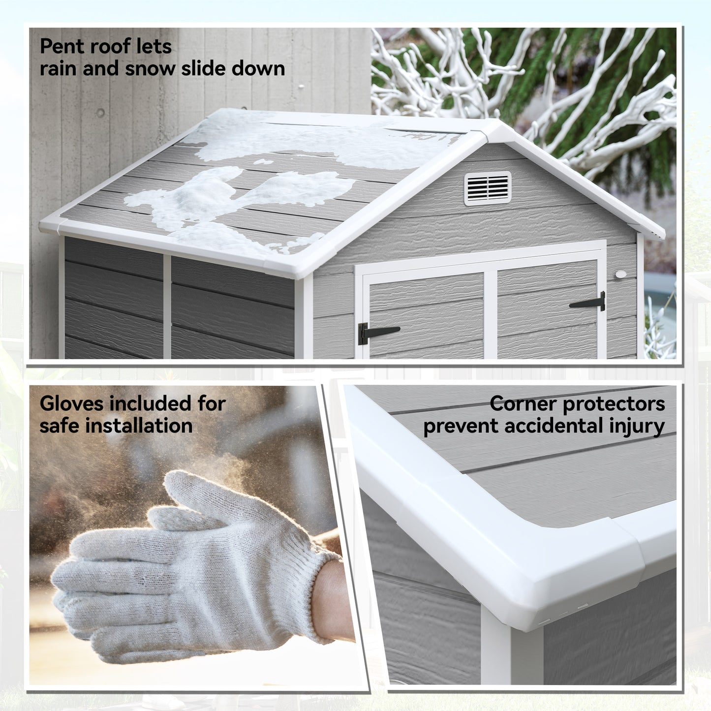 Outsunny 6x5ft Plastic Garden Shed With Floor Window Lockable Doors Vents Wood Effect Resin Dark Grey