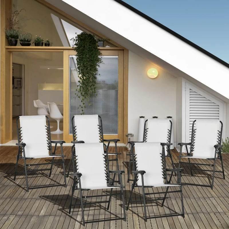 Cream folding patio chair set of 6 with armrests and mesh seat and backrest