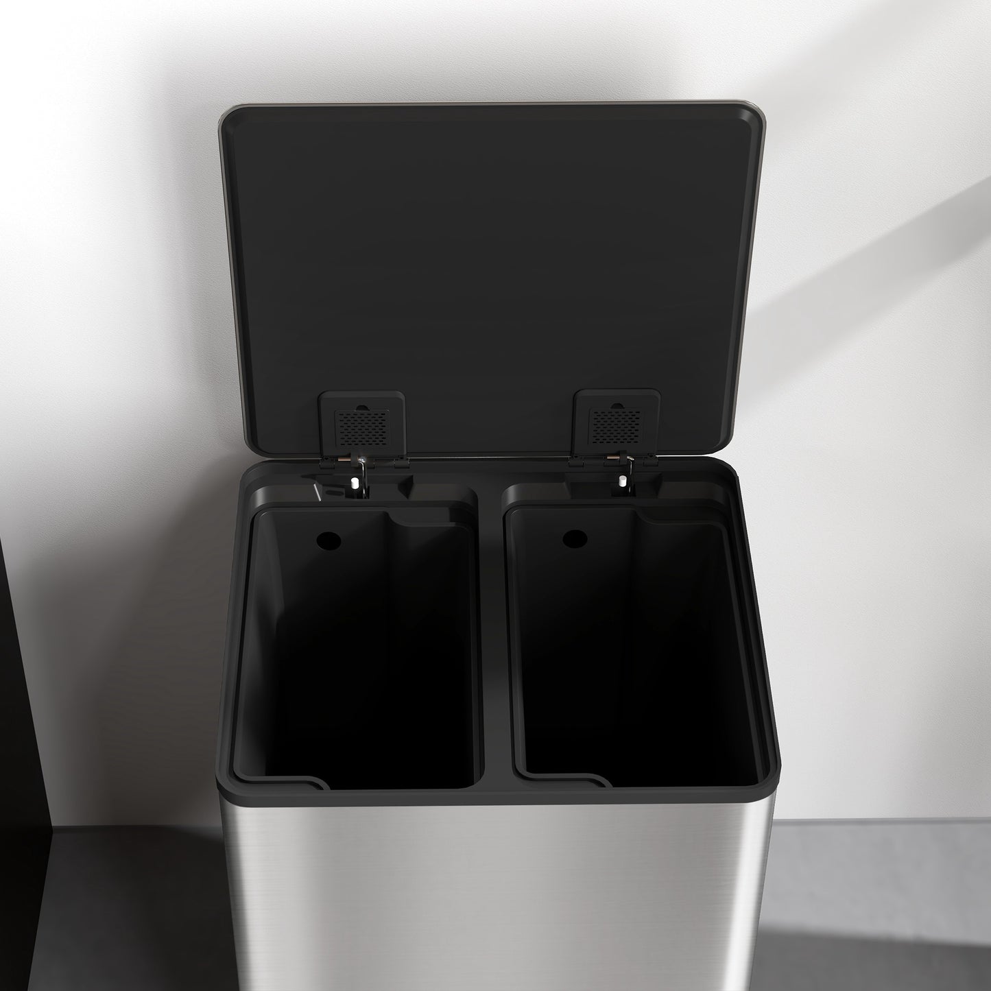HOMCOM 40L Dual Compartment Stainless Steel Bin With Deodoriser Holders Silver Tone