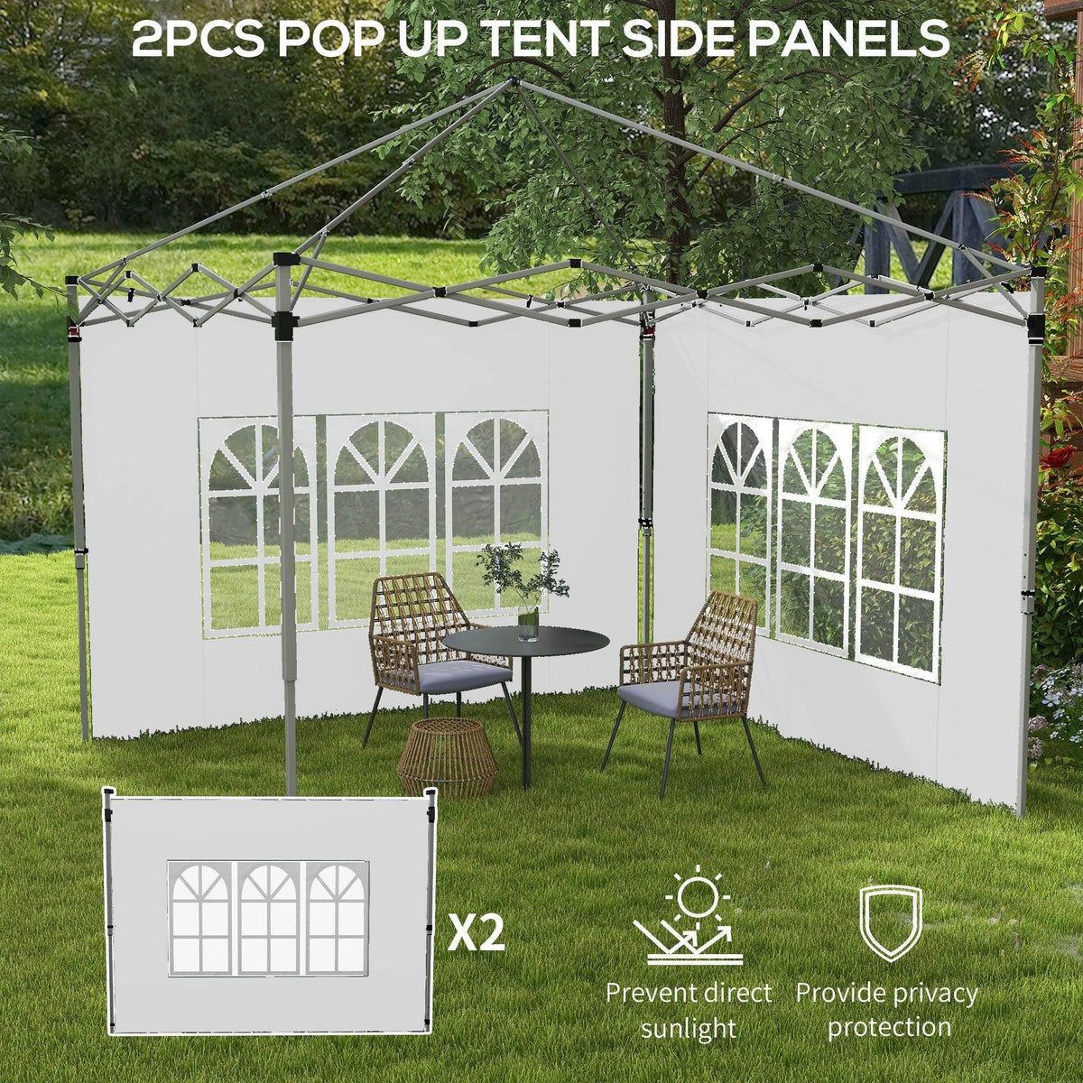 White pop-up gazebo side panels (2 pack) with arched window cutouts