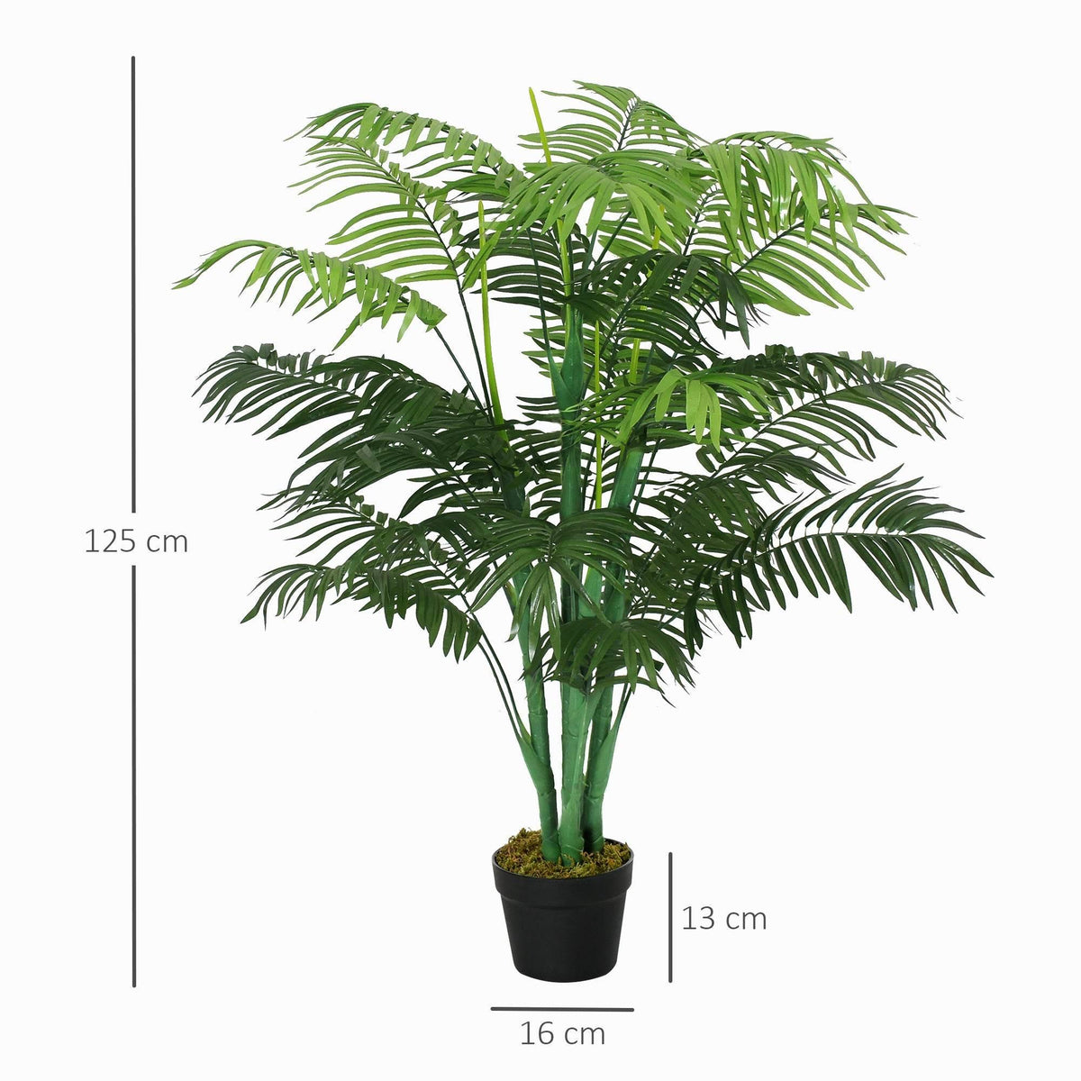 Artificial palm tree with lush green faux fronds in a black pot