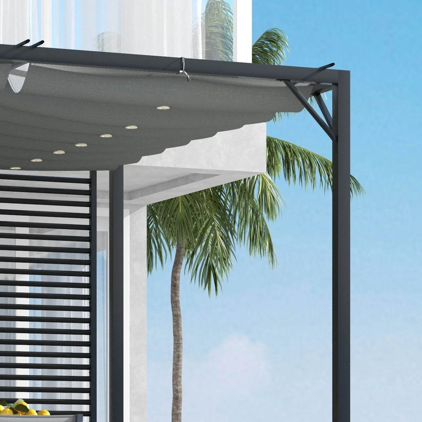 Outsunny Adjustable Grey Metal Pergola with Retractable Canopy - 3 x 2.8m - ALL4U RETAILER LTD