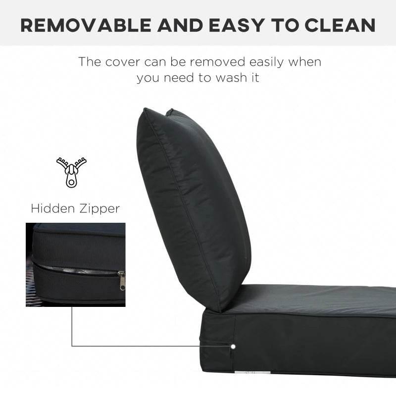 Black removable cushion cover detail with zipper access along the edge