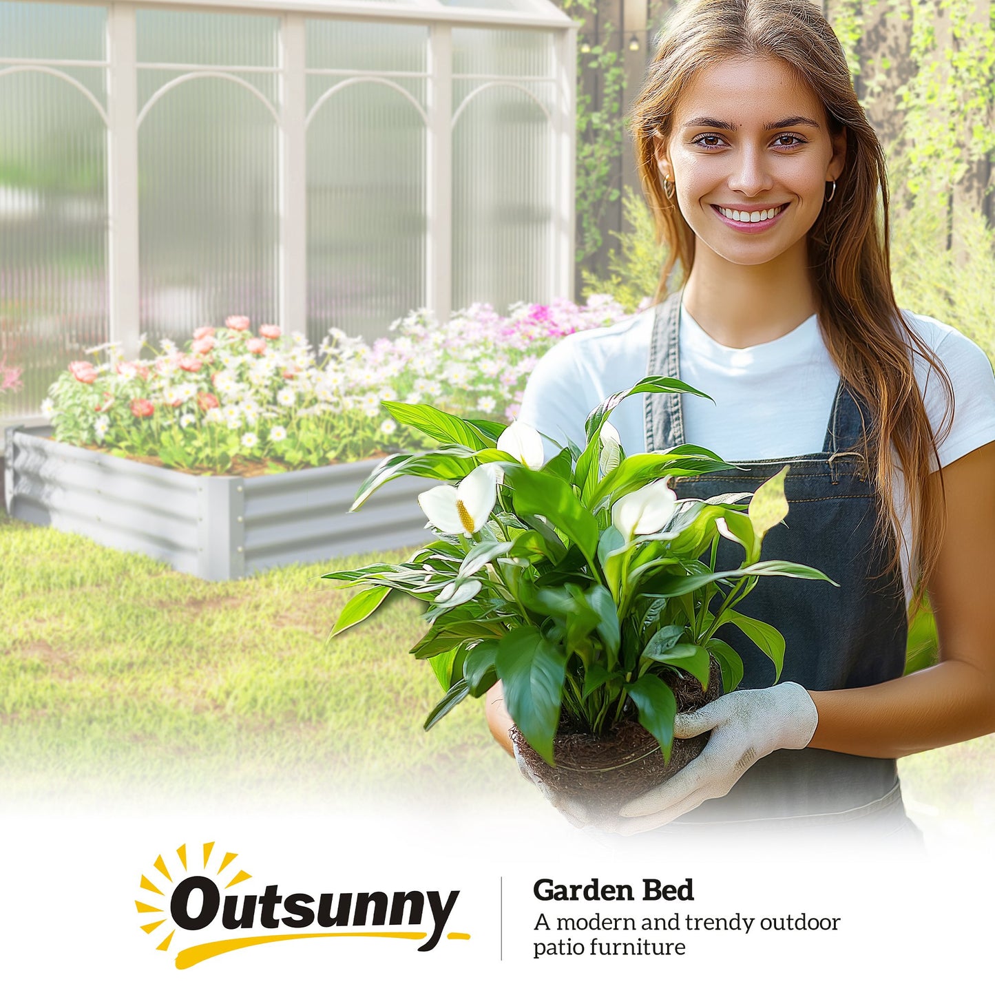 Outsunny 240 x 120 cm Galvanised Steel Open Planter Silver Outdoor Garden Bed Weather Resistant
