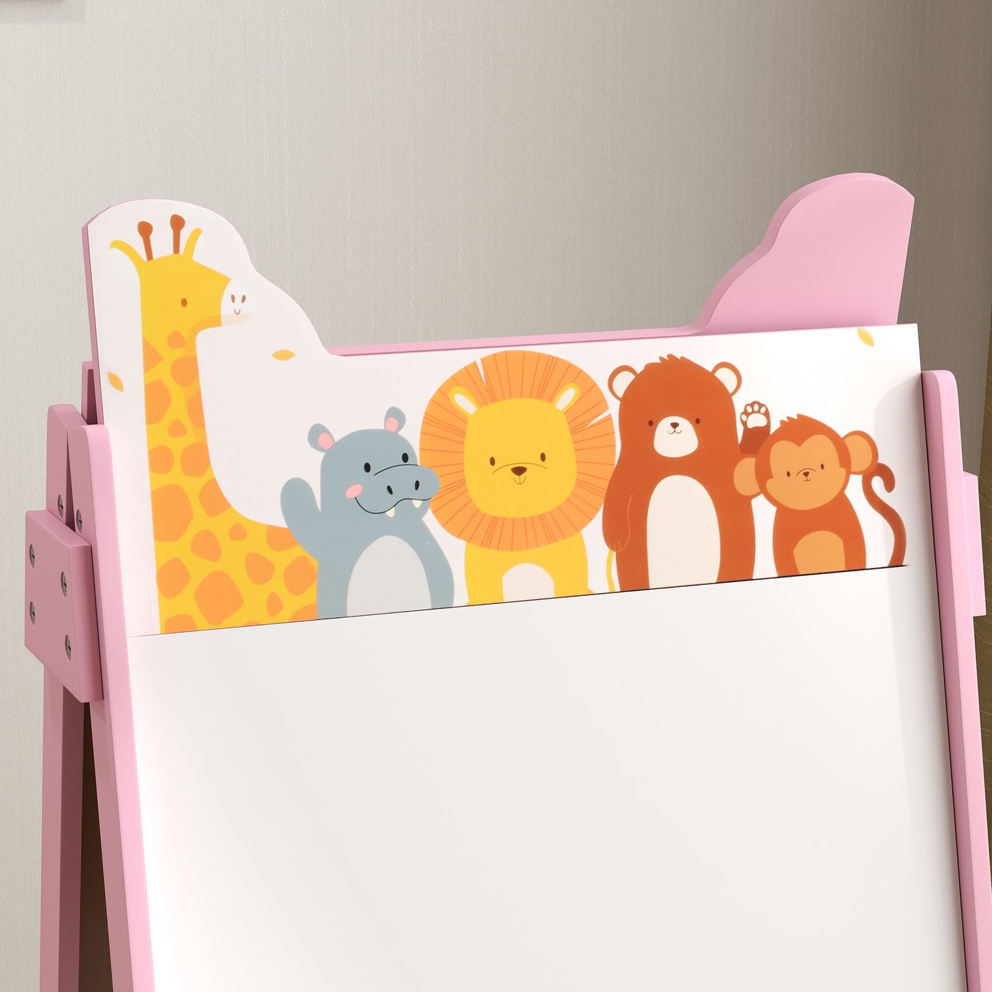AIYAPLAY 2 In 1 Kids Easel With Whiteboard And Chalkboard Storage Boxes For Ages 3 To 8 Pink