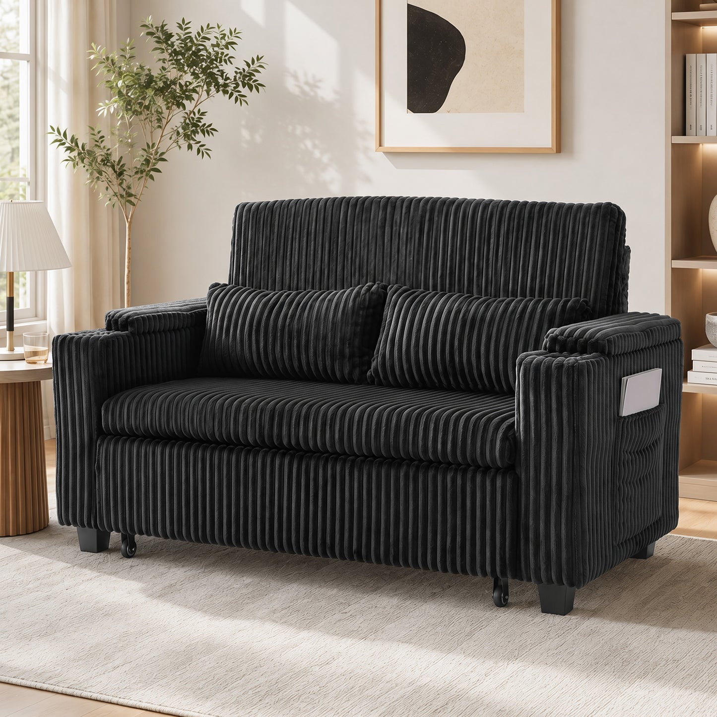 Homcom 2 Seater Sofa Bed Pull Out Couch With Storage Armrests