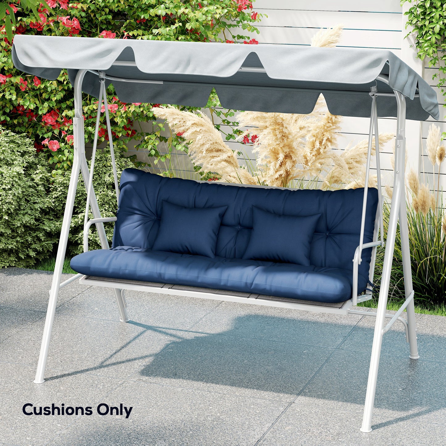 Outsunny Outdoor Seat Cushions Back Cushion With 2 Pillows Water Repellent Seat Pads For 3 Seater Chair Dark Blue