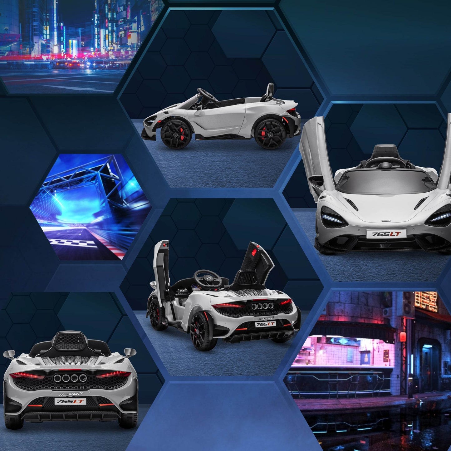 AIYAPLAY McLaren 765LT 12V Kids Electric Ride-On Car with Remote Control and Butterfly Doors - Grey - ALL4U RETAILER LTD