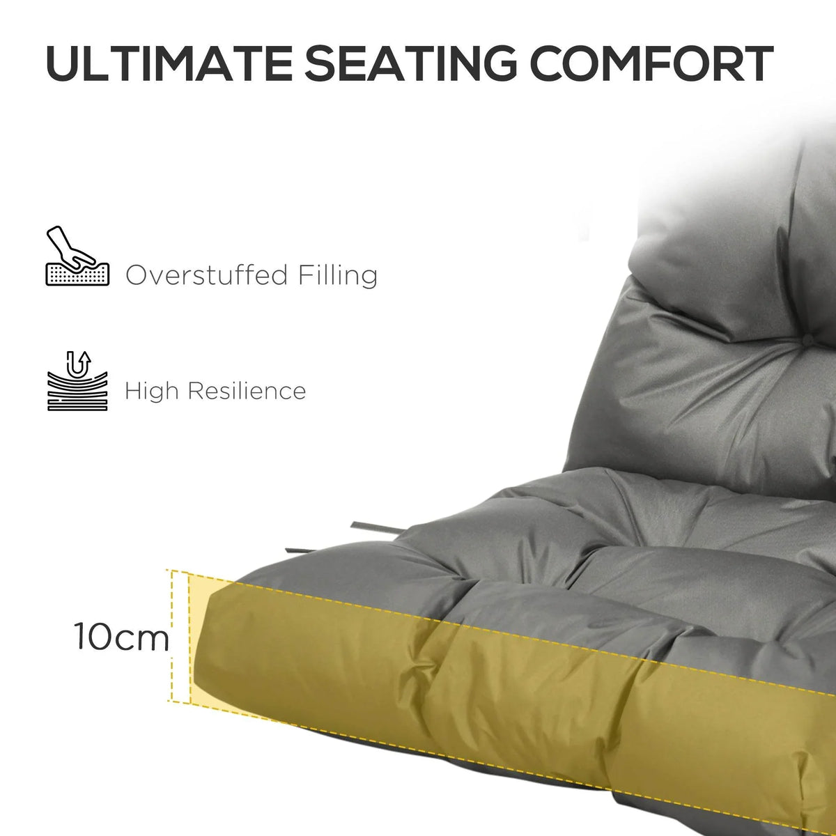 Light grey chair cushion with backrest and thick, overstuffed padded seat