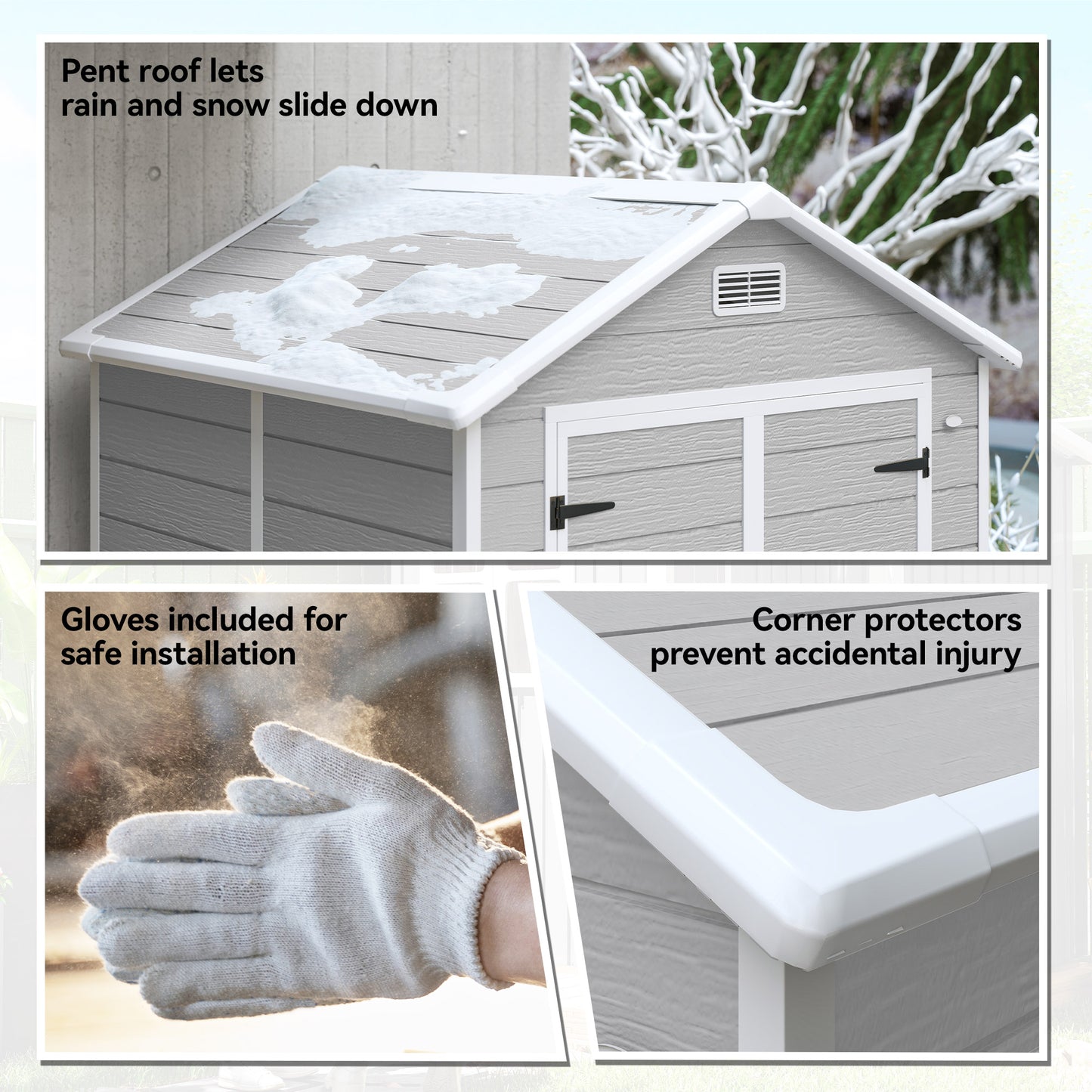 Outsunny 6 x 5ft Plastic Garden Shed With Floor Window Lockable Doors Vents Wood Effect Resin Tool Shed Light Grey