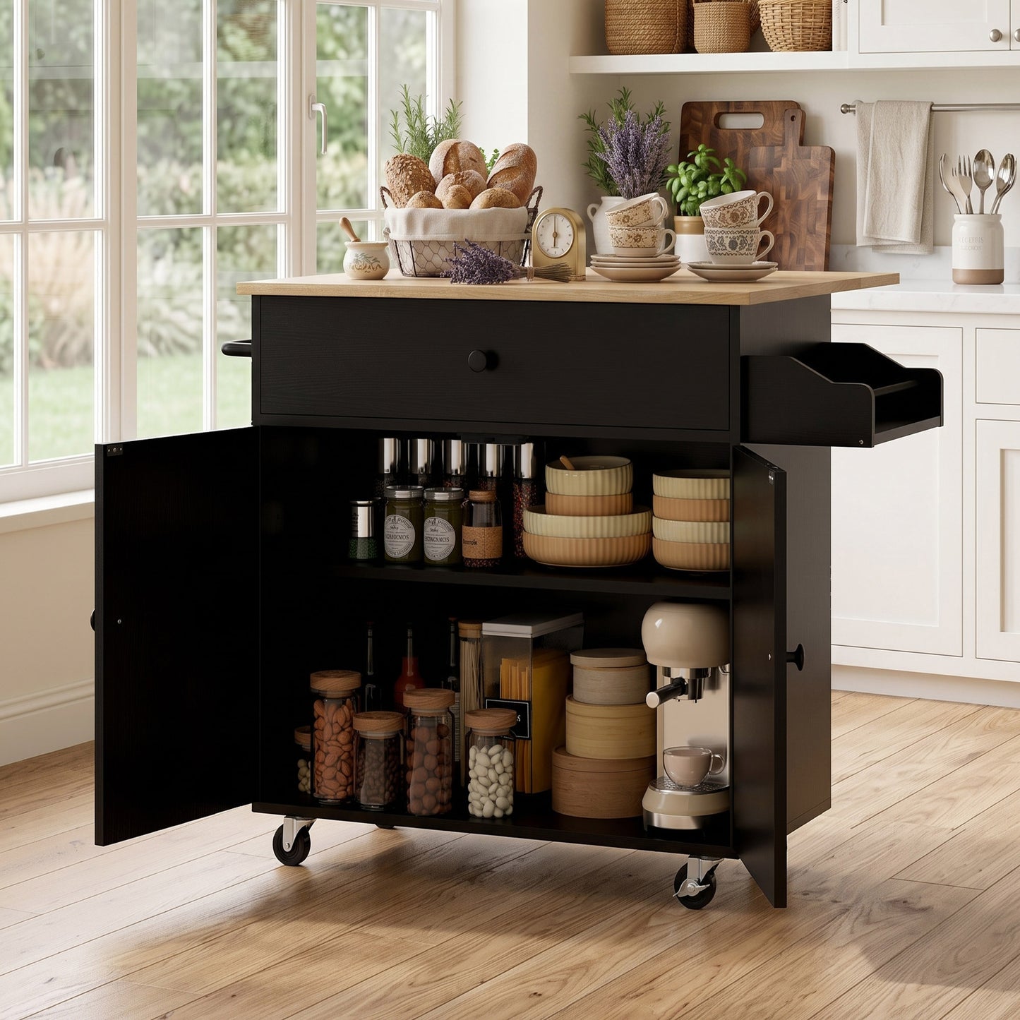 HOMCOM Kitchen Island With Drop Leaf Rolling Cart And Storage Drawer