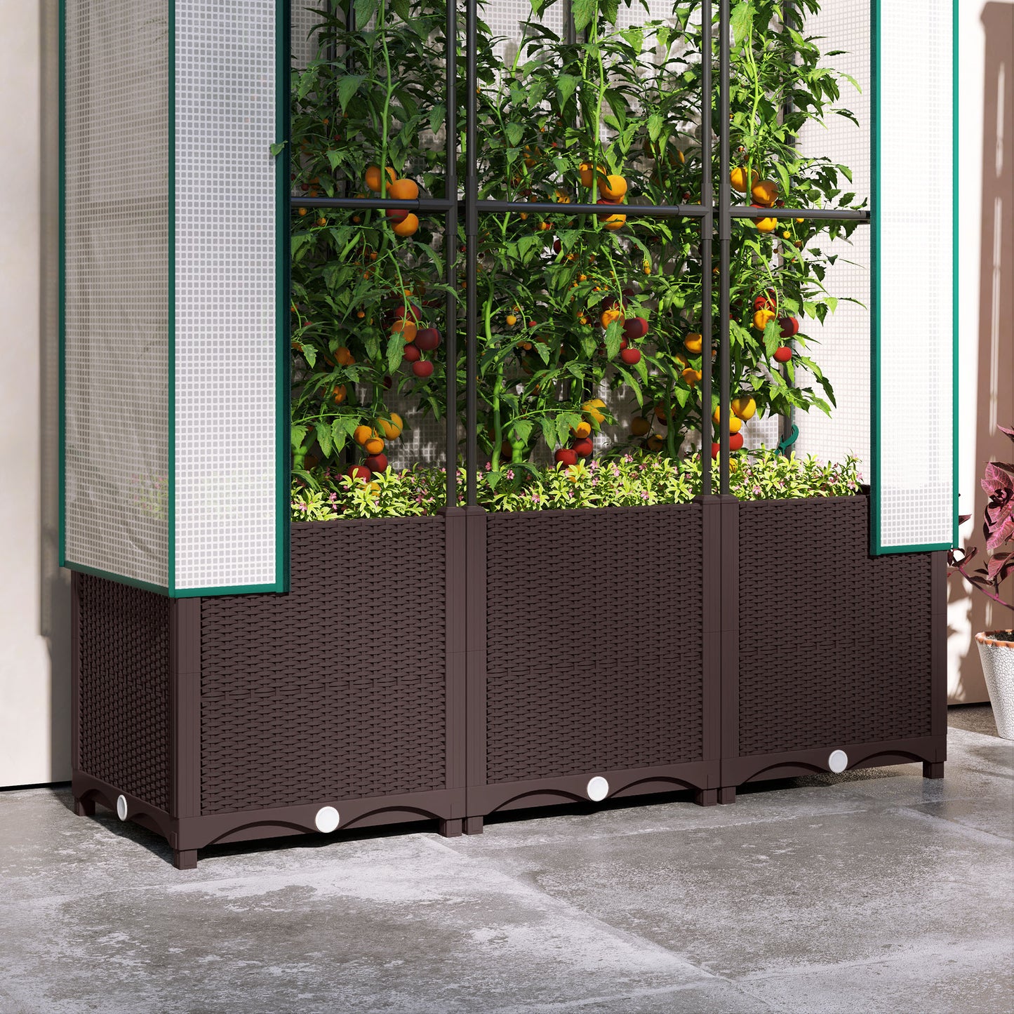 Outsunny Raised Garden Bed With Trellis And PE Cover For Climbing Plants Vegetables And Flowers 120x40x140 cm